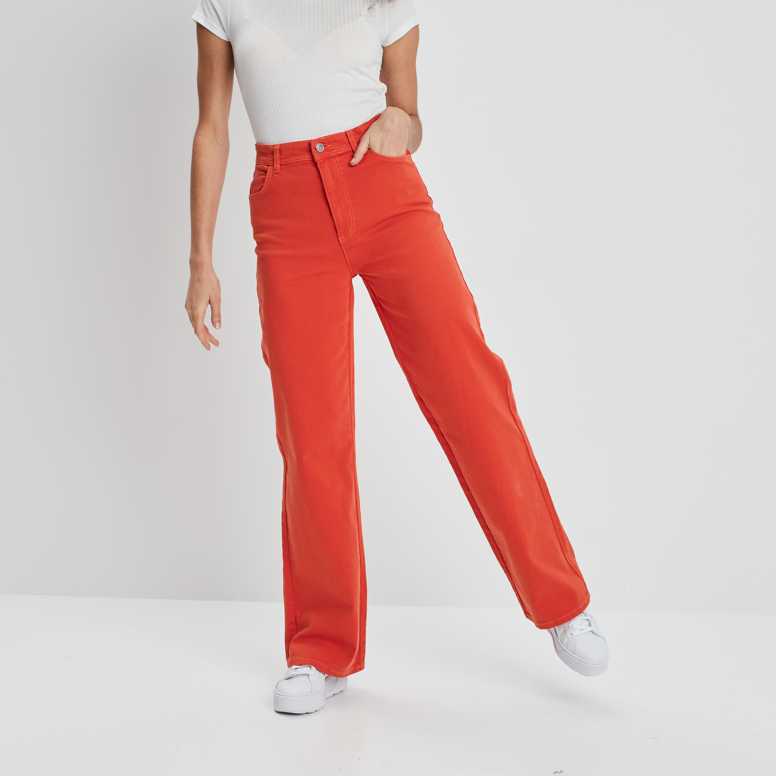 Pantalon large taille haute rouge femme | La Halle