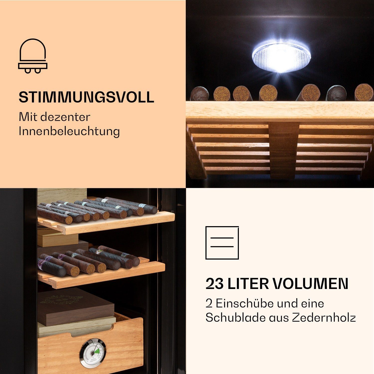 Klarstein Humidor HEA6-ElPresidente23S, Humidor Zigarre Humidor Befeuchter elektrisch Humidor Schrank