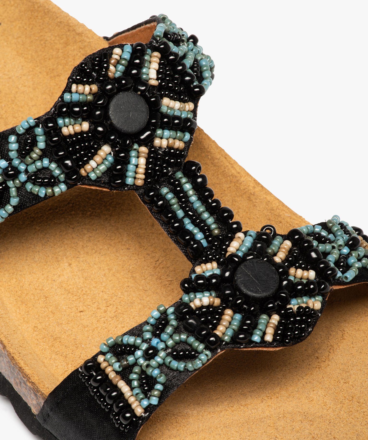 Mules femme avec brides ornées de perles de rocaille noir | GEMO