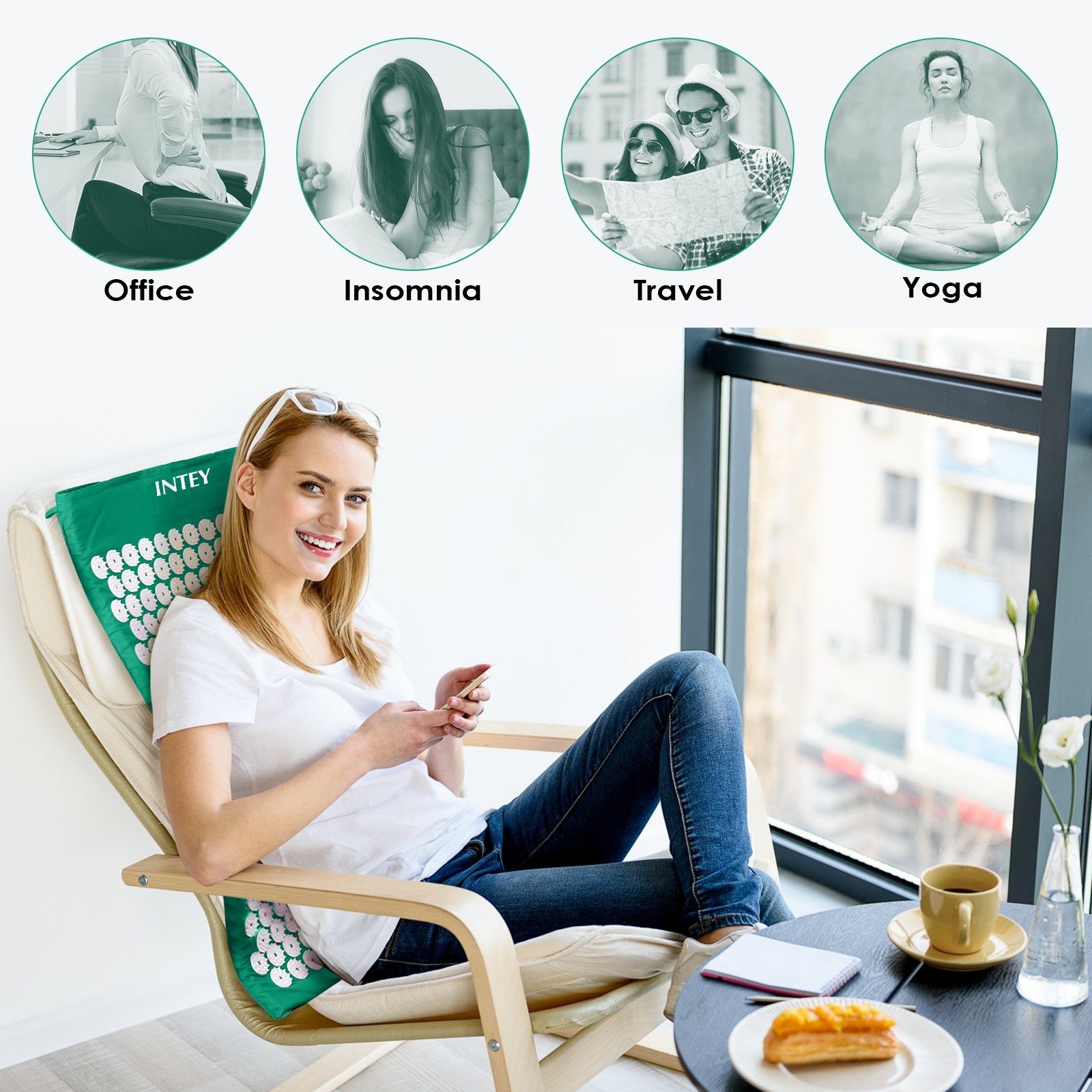 INTEY Yogamatte, Akupressur Set Akupressurmatte Akupressurkisse
