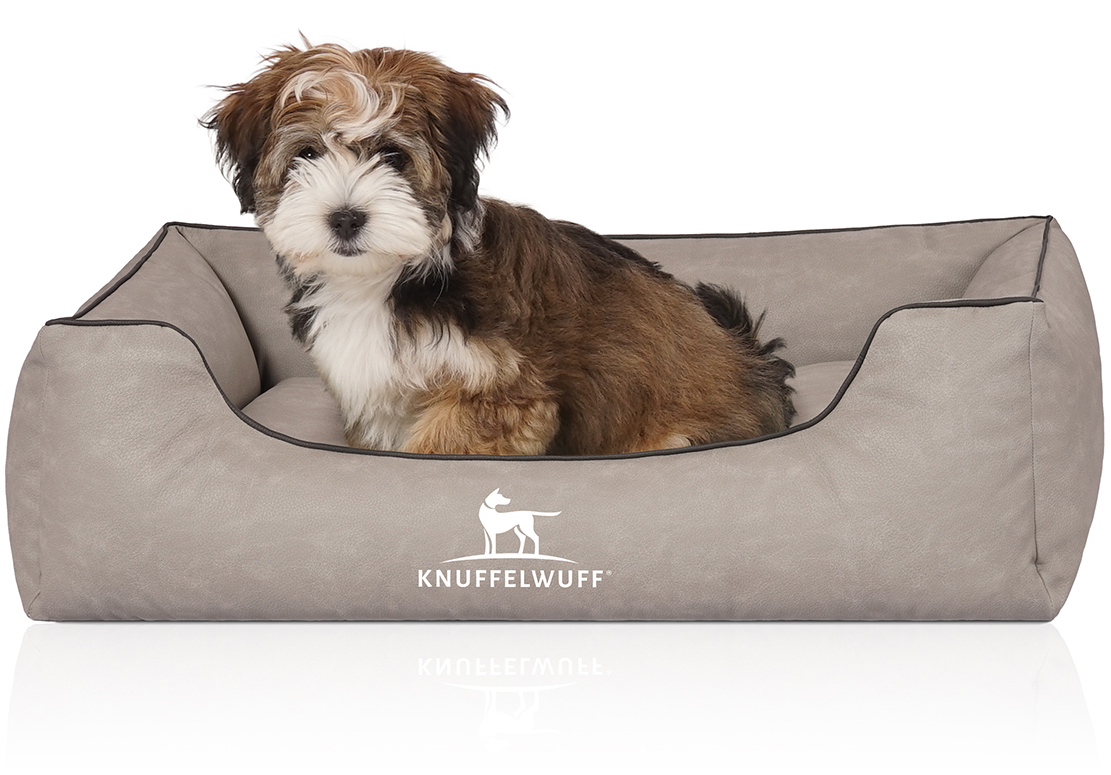 Knuffelwuff Hundebetten Knuffelwuff Hundebett Scottsdale aus Kunstleder hellgrau M-L