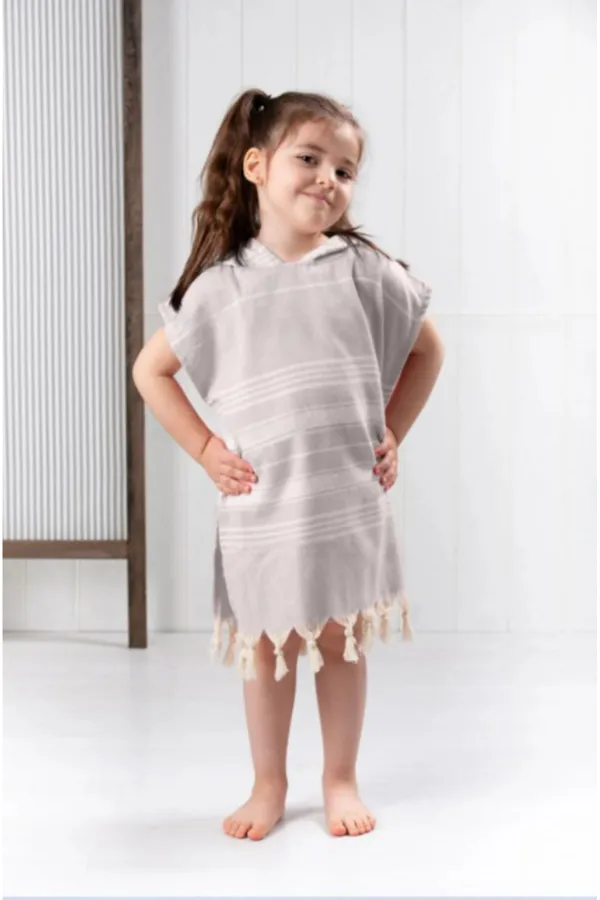 Formeya  Kinder-Bademantel, Poncho, 100 % Baumwolle, Strandtuch, Peshtemal, Braun