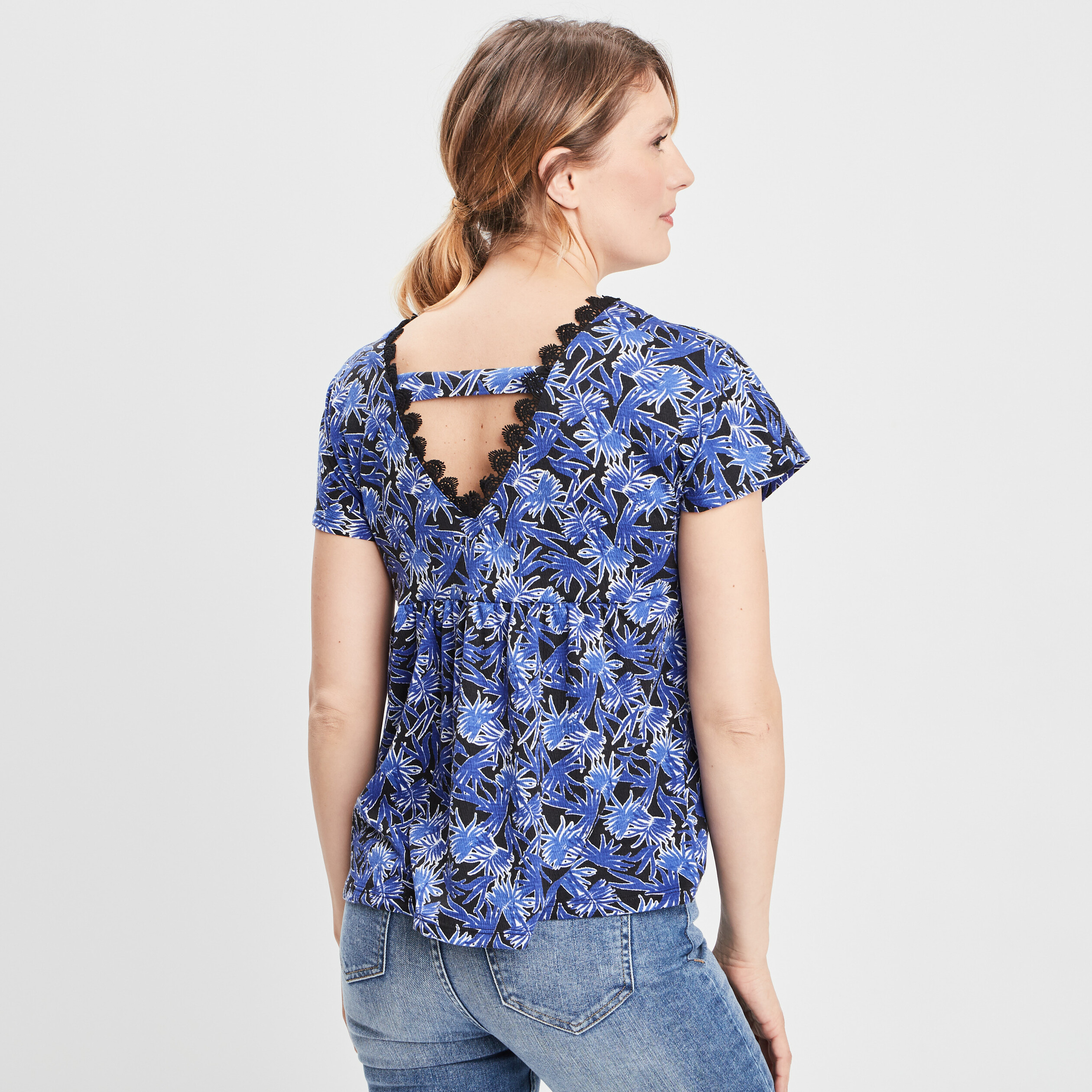 T-shirt manches courtes bleu electrique femme | La Halle