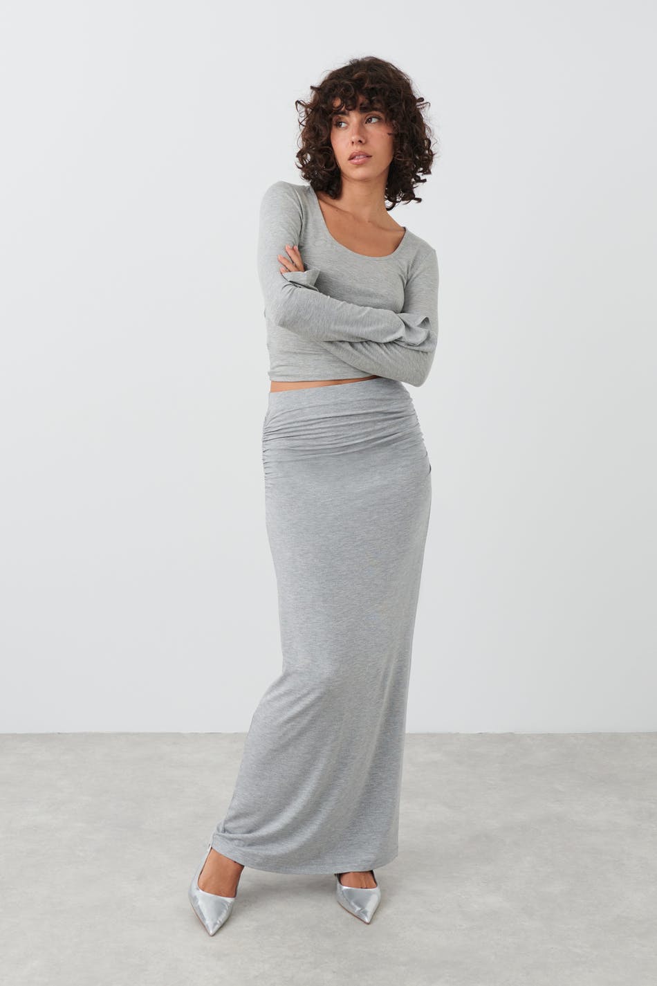 Soft touch ruched maxi skirt
