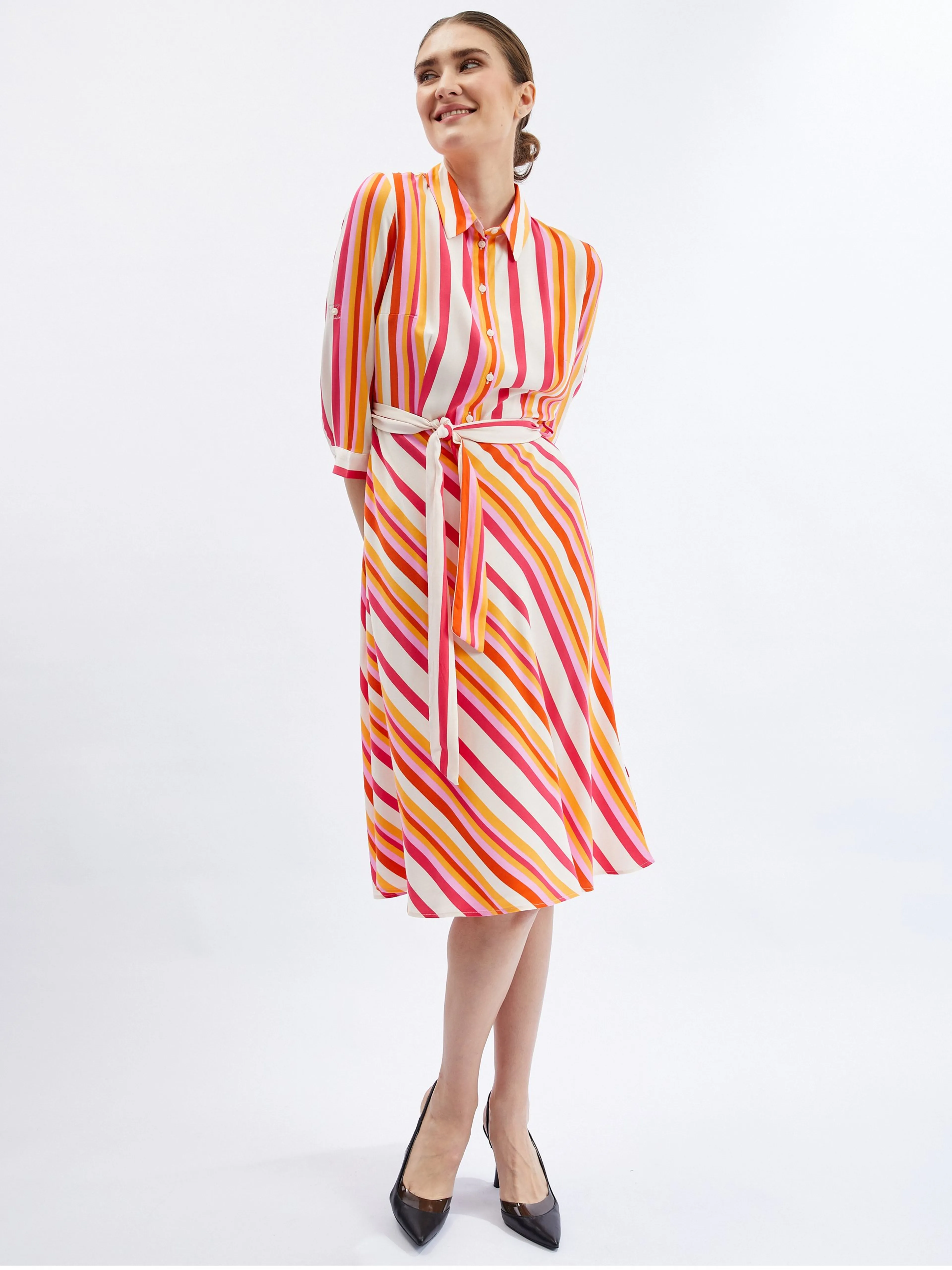 Rot-orangefarbenes gestreiftes Damen-Shirtkleid ORSAY