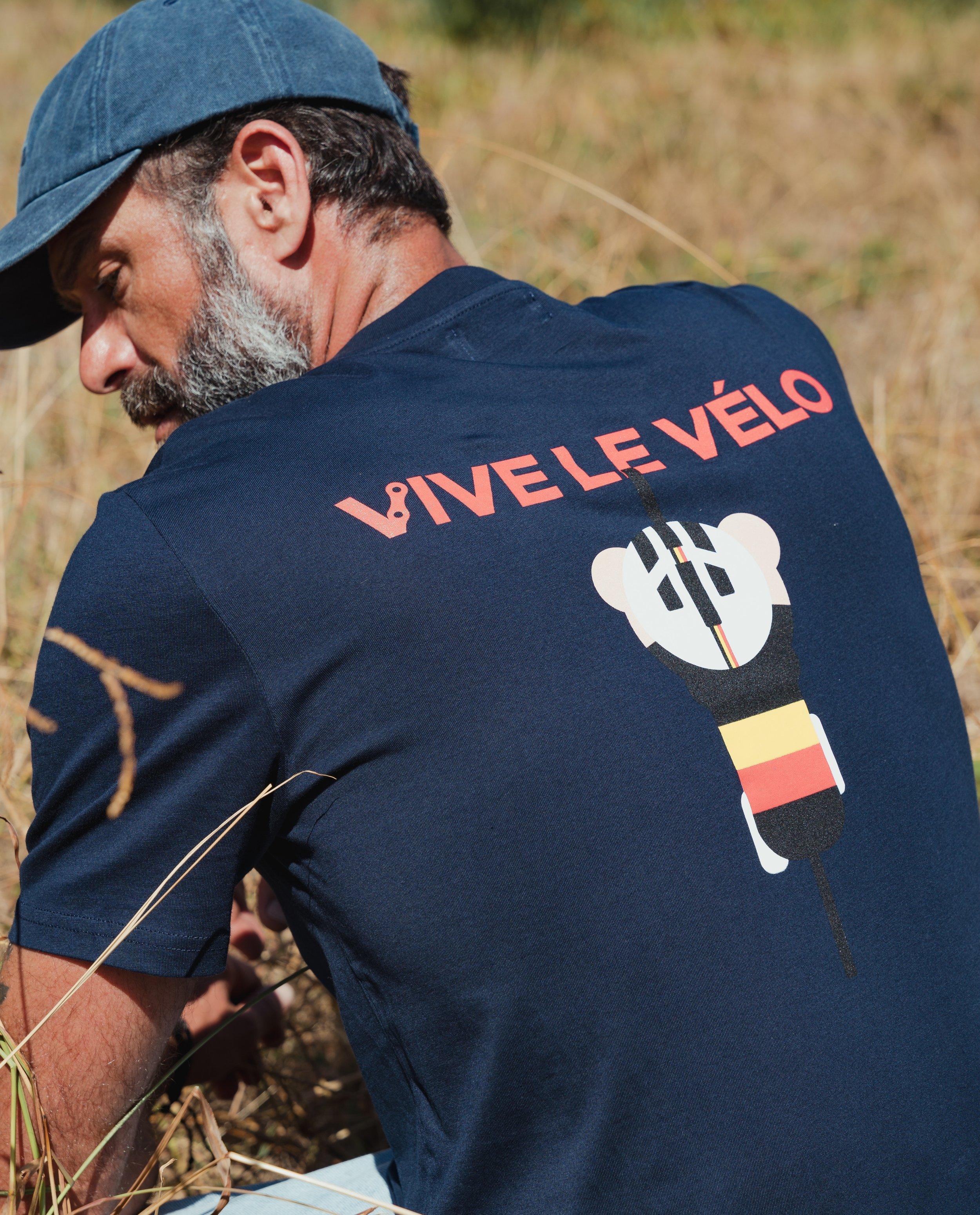 Vive le vélo póló sötétkék mintával