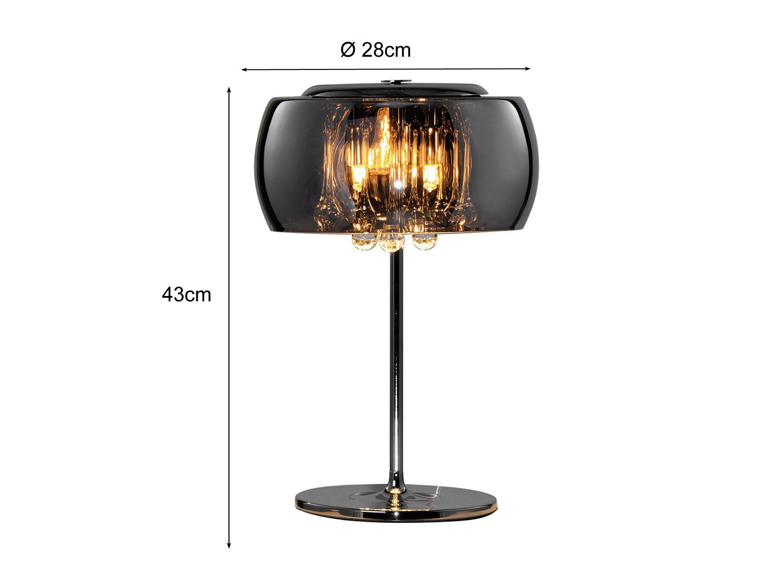 meineWunschleuchte LED Tischleuchte, LED wechselbar, Warmweiß, große Designer Lampen Rauch-glas Lampenschirm Fensterbank, Höhe 43cm
