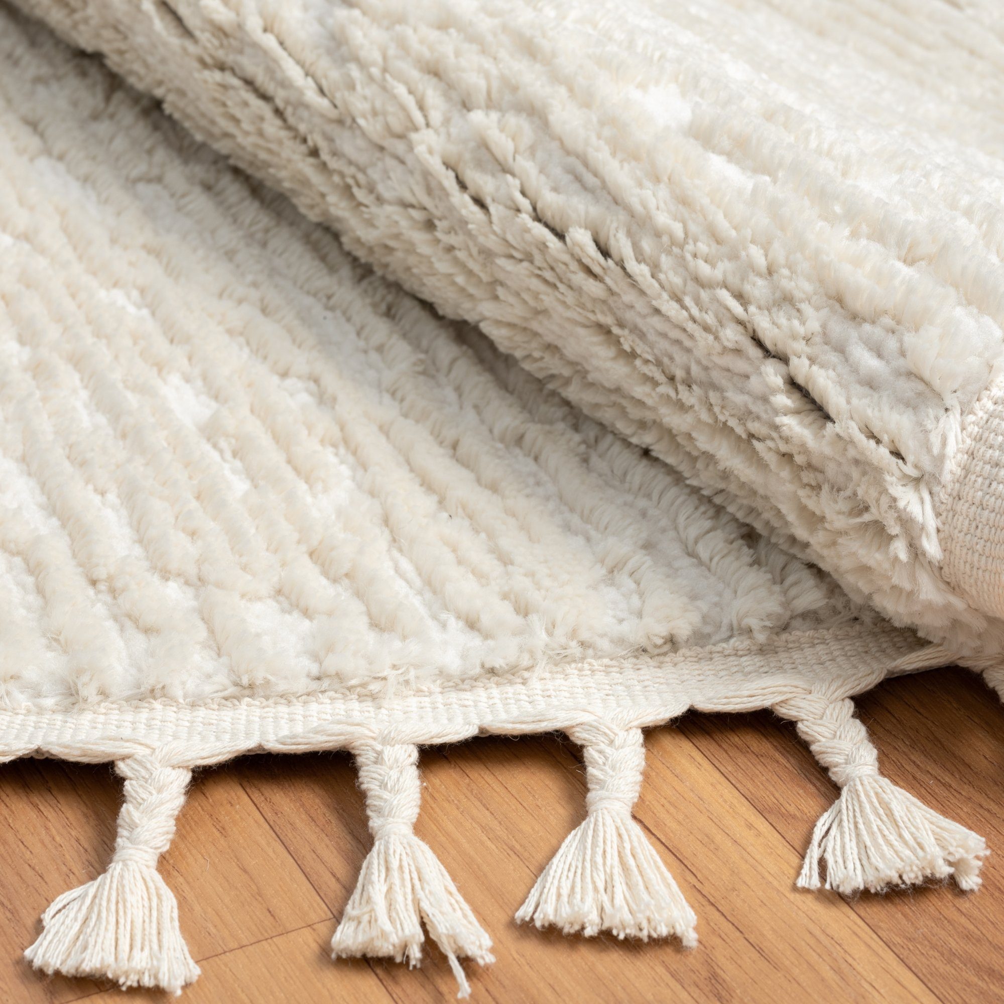 Teppich Liv, Hochflor-Teppich, Wohnando, Rund, Höhe: 20 mm, 3D-Design, im Boho-Stil, Moderner Fransen-Teppich
