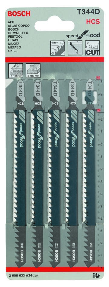 Bosch plavi pribor 2608633A34 T344D Listovi ubodne pile T - prihvat 5 komada za drvo