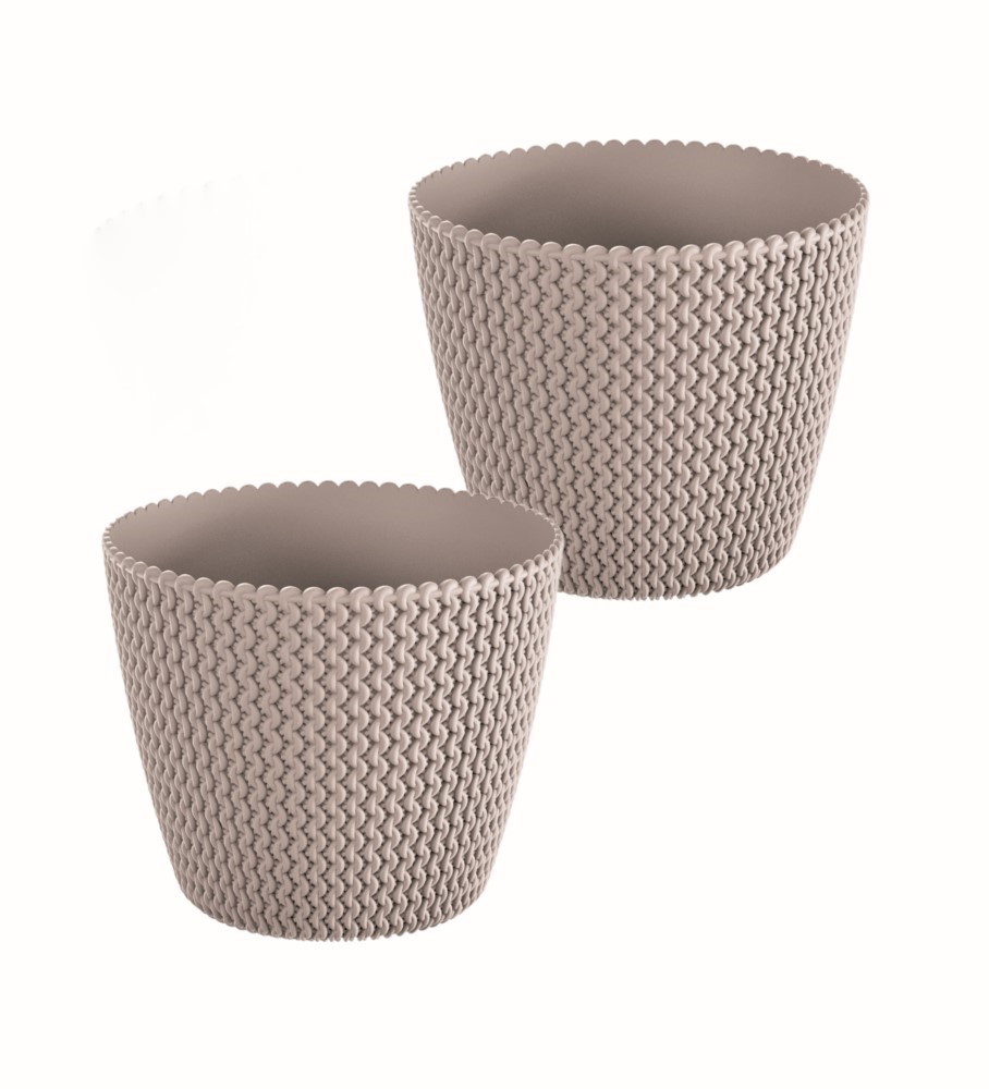 Powertec Garden Blumentopf in Strickoptik, ca. 5 Liter, Taupe - 2er Set