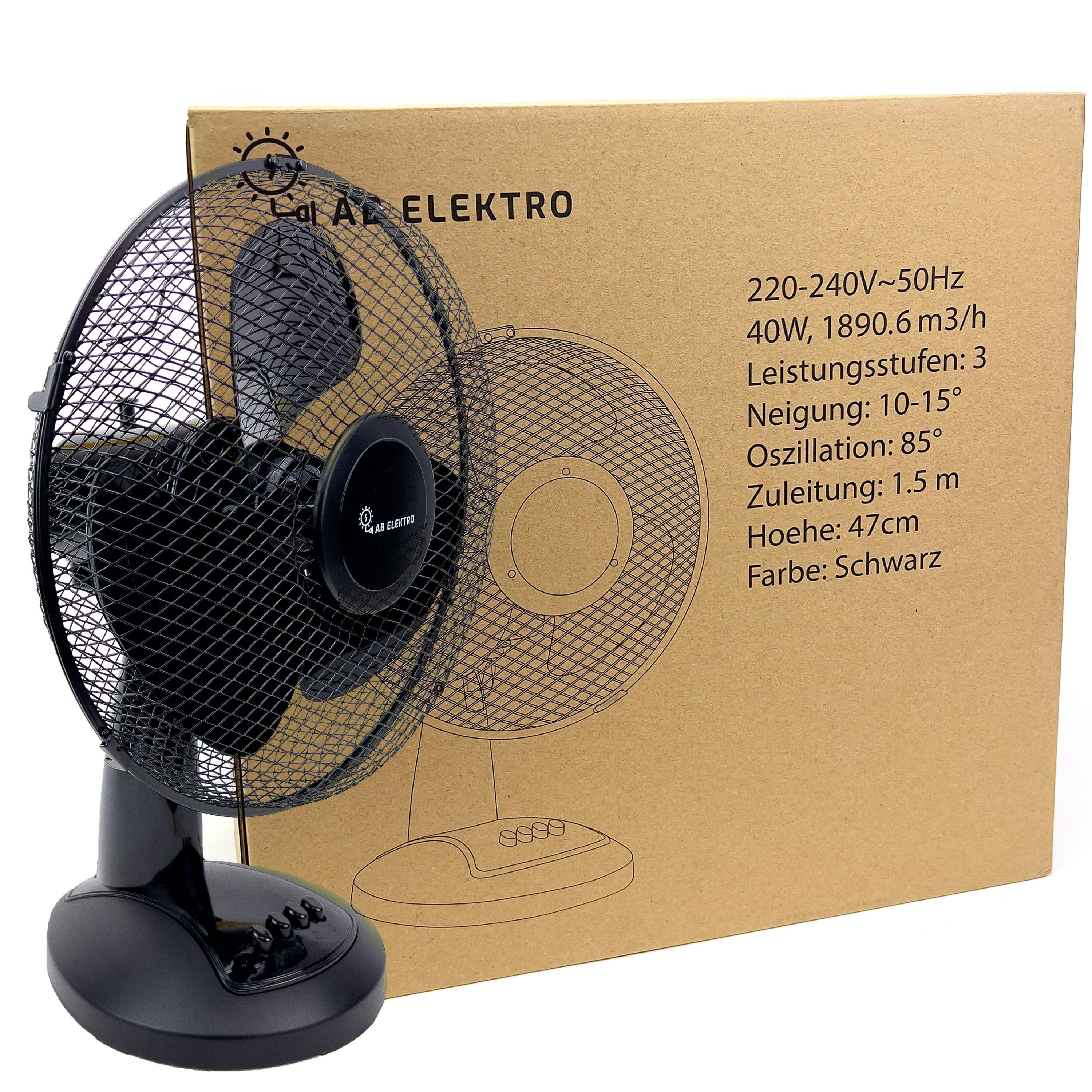 AB Elektro Tischventilator Tischventilator Ventilator 40W Schwarz