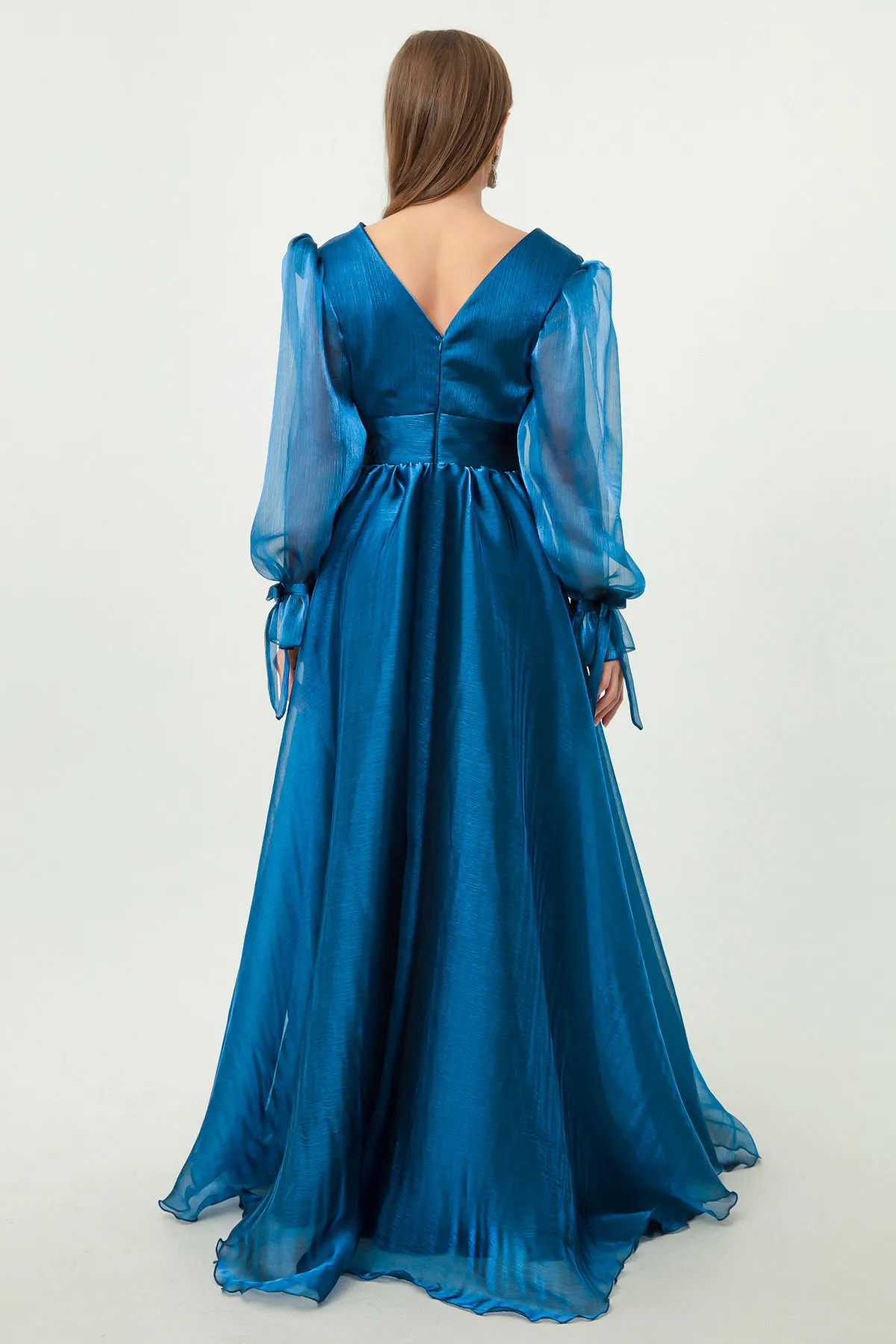 Lafaba  Langes Abendkleid mit Indigo-Ballonärmeln und V-Ausschnitt für Damen