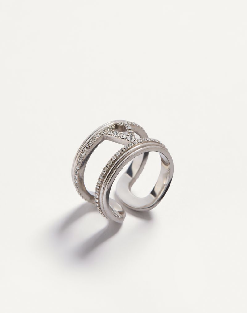 Anel oval em metal com cristais Swarovski®