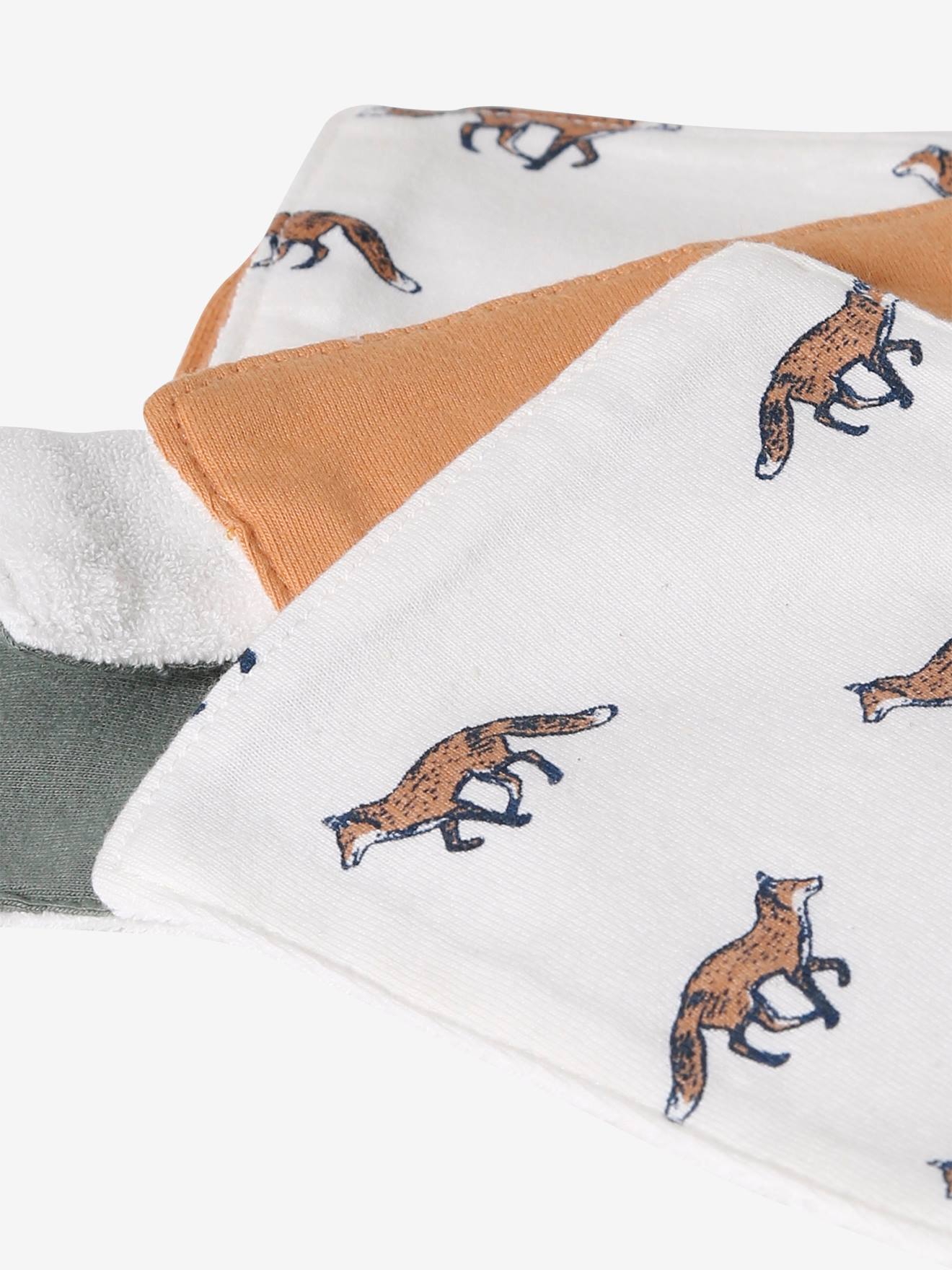 Vertbaudet 6er-Pack Waschlappen mit Aufbewahrungsbeutel - wollweiß bedruckt fuchs