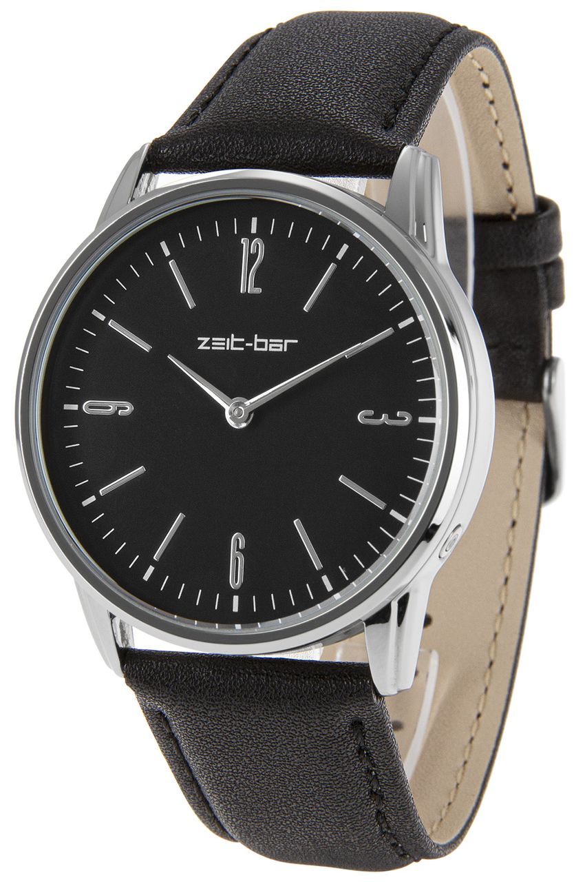 Zeit-Bar Funk-Armbanduhr, Metall-Gehäuse, Leder-Uhrband