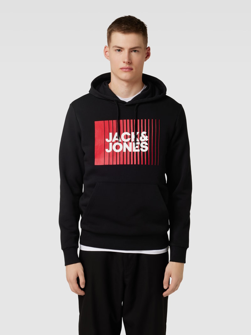 Hoodie mit Label-Print Modell 'ECORP' in schwarz