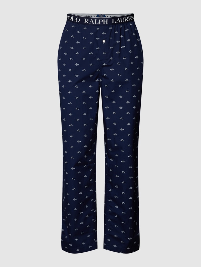Pyjama-Hose mit Allover-Logo Modell 'LOGO' in dunkelblau