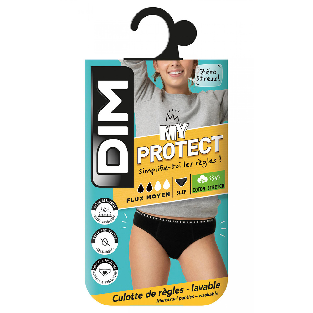 DIM Culotte Menstruelle My Protect Flux Moyen Noir Culotte Menstruelle