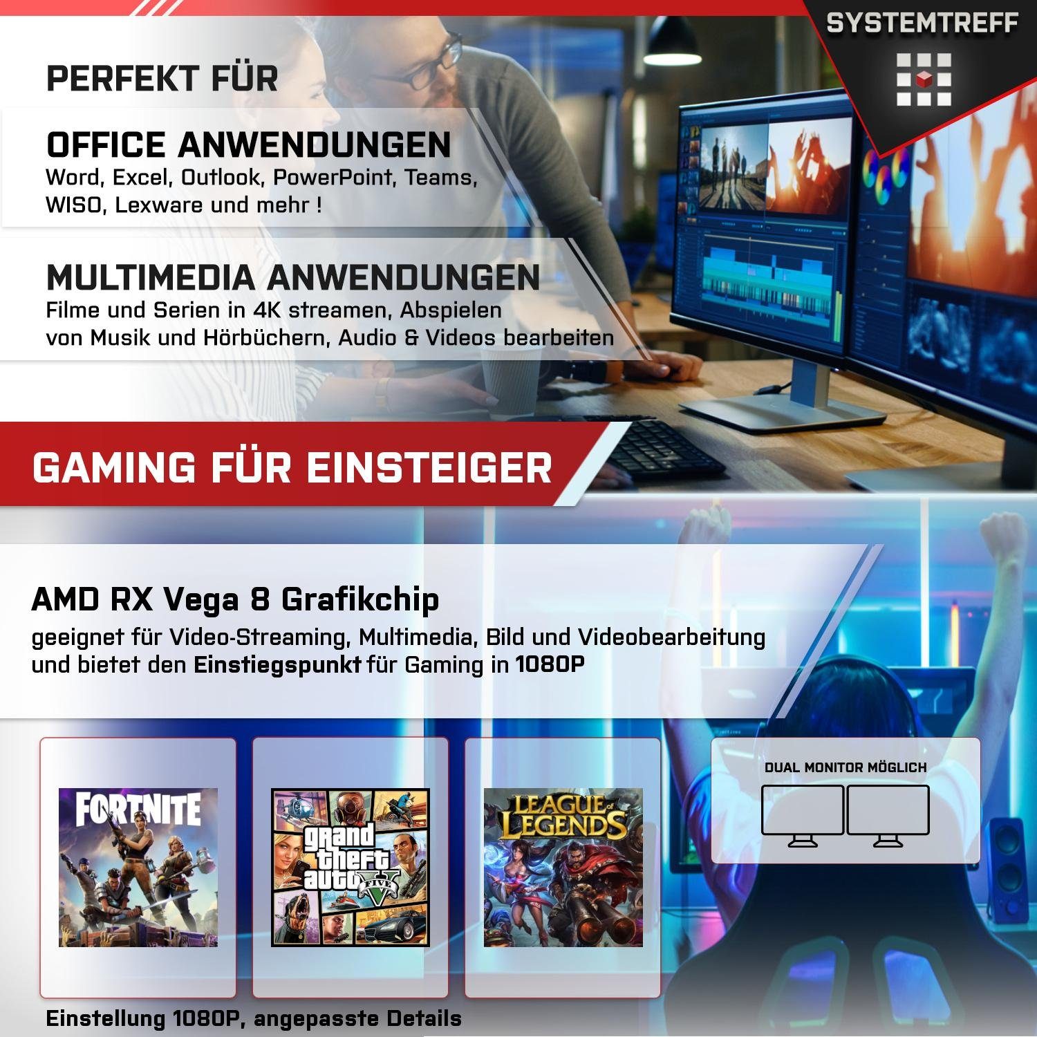 SYSTEMTREFF Gaming-PC (AMD Ryzen 7 5700G, RX Vega 8, 32 GB RAM, 1000 GB SSD, Luftkühlung, Windows 11, WLAN)