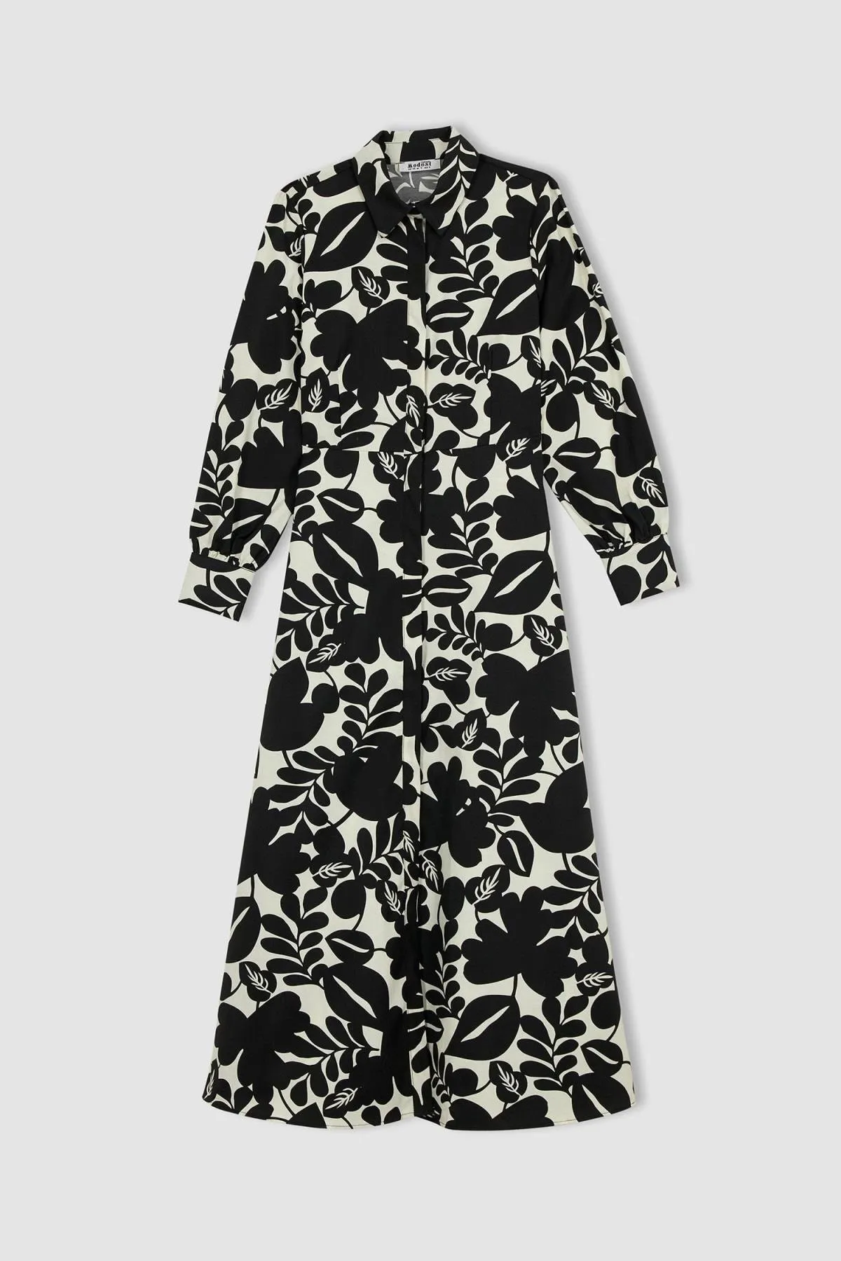 DeFacto  Langarm-Maxikleid mit Hemdkragen und Blumenmuster
