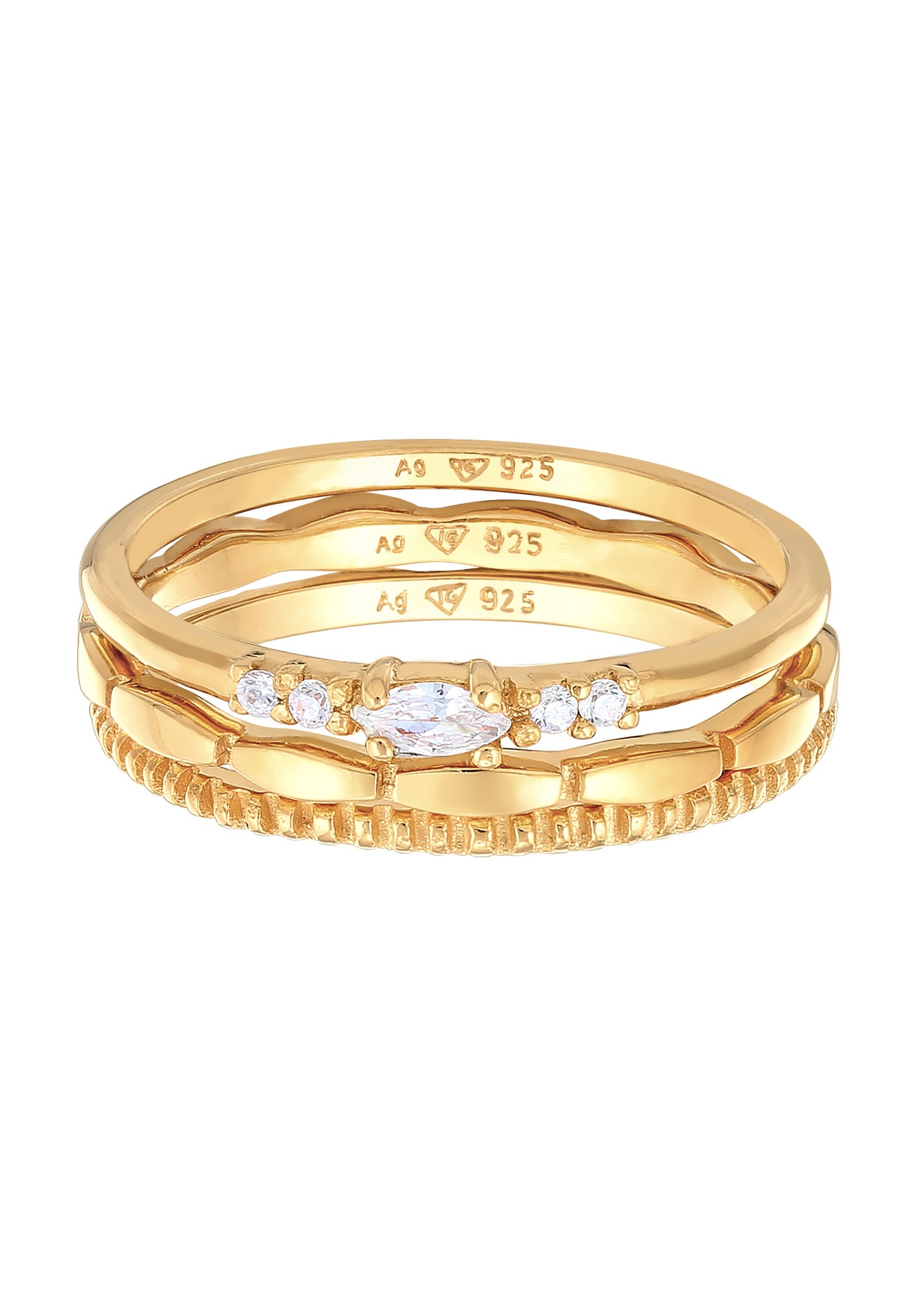 Conjunto básico Elli para mujer modelo Marquise con cristales de circonita cúbica en plata de ley 925