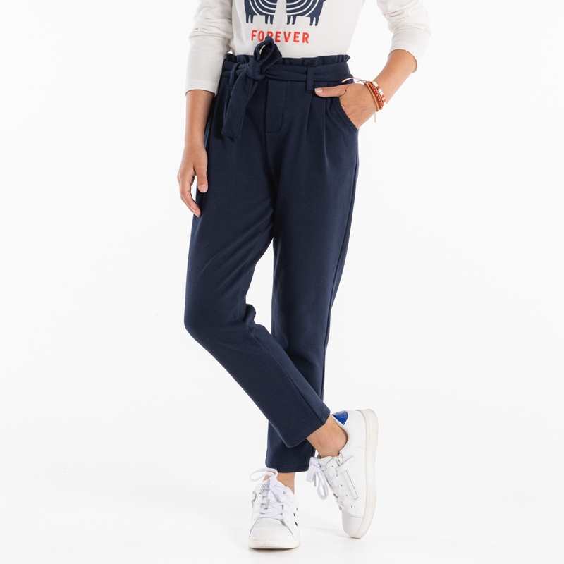 Pantalon chino ceinturé bleu fille