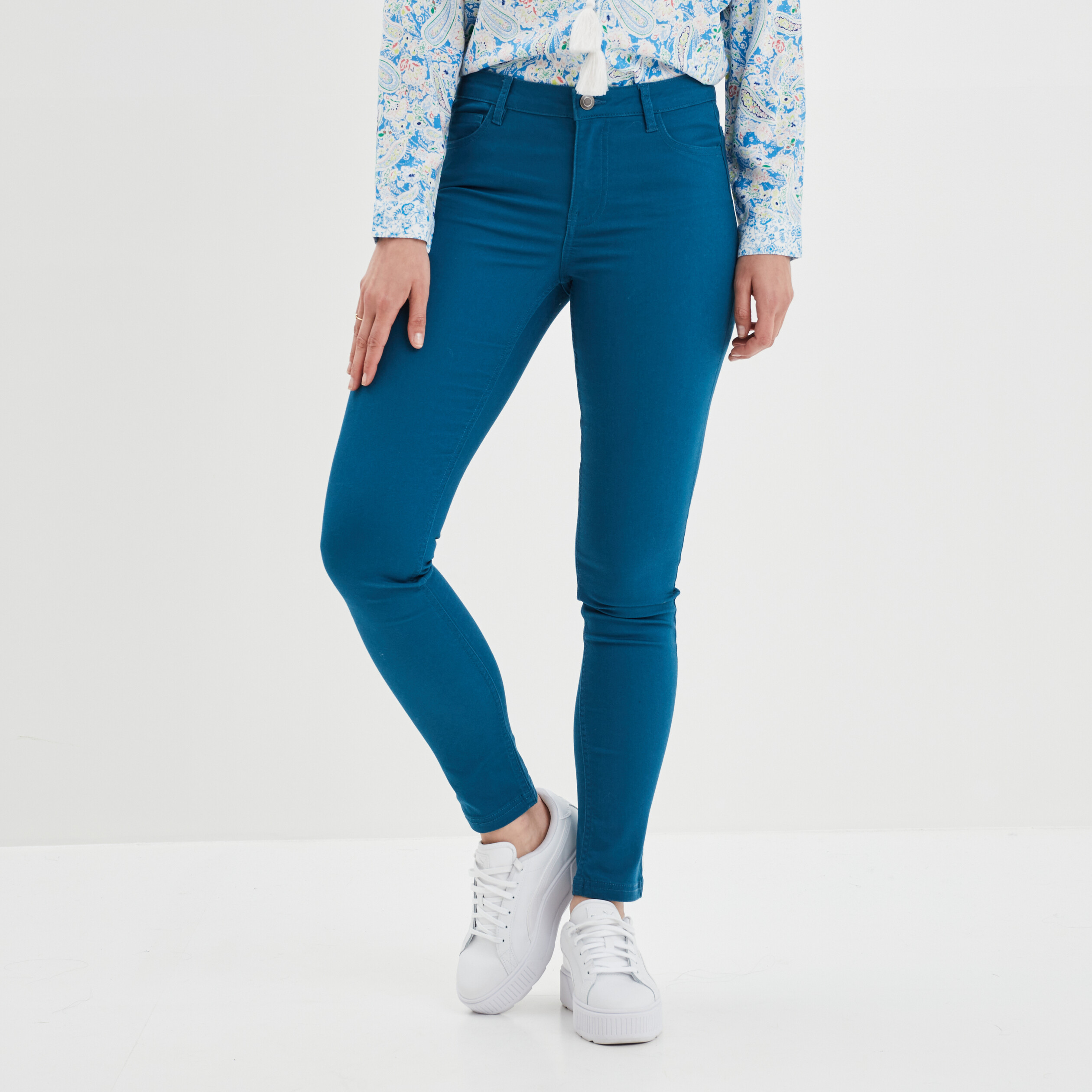 Pantalon slim taille normale bleu canard femme | La Halle