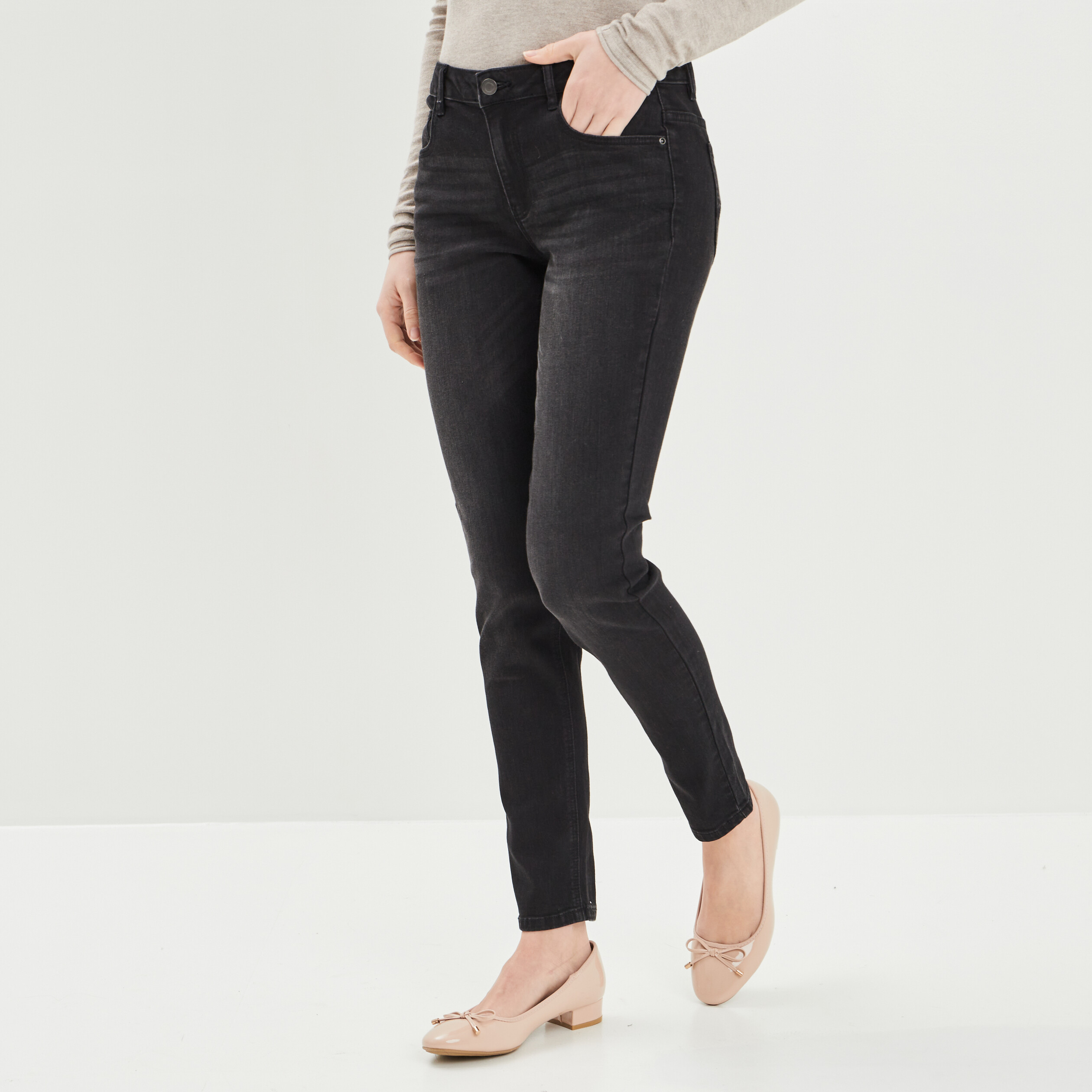 Jeans skinny taille basse noir femme | La Halle