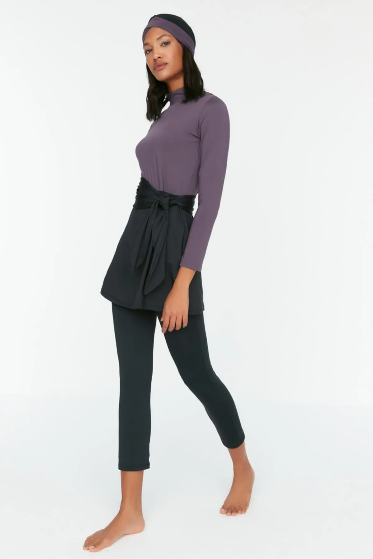 Trendyol Modest  Graues Farbblock-Langarm-Strick-4-teiliges Badeanzug-Set TCTSS22CF0028