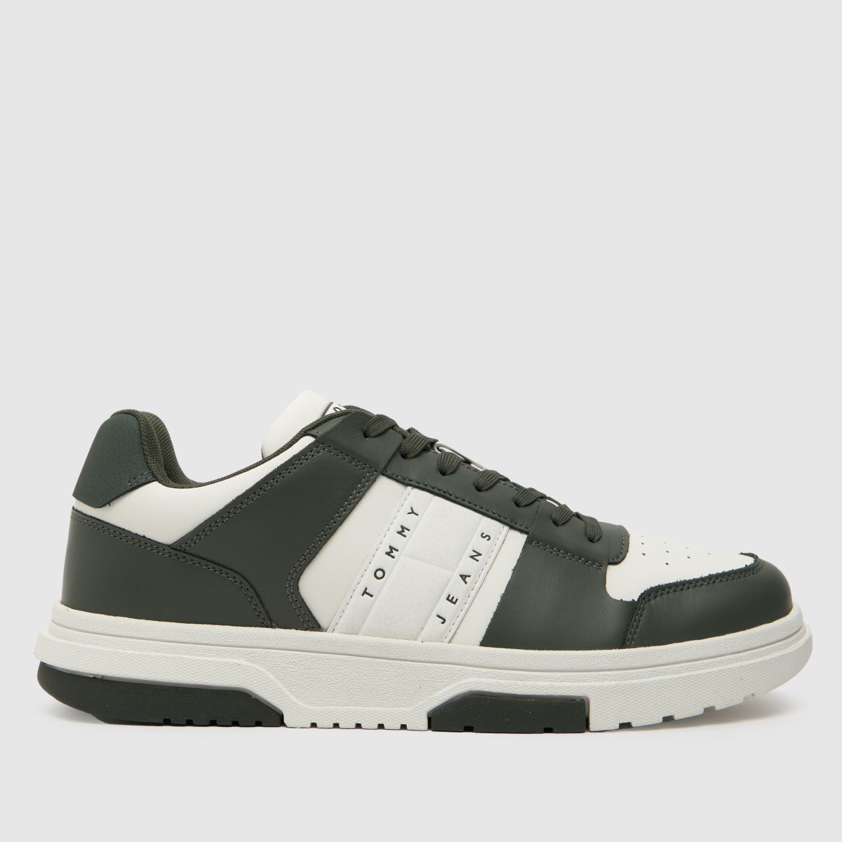Tommy Jeans – Vita och gröna lädersneakers med cupsole 2.0