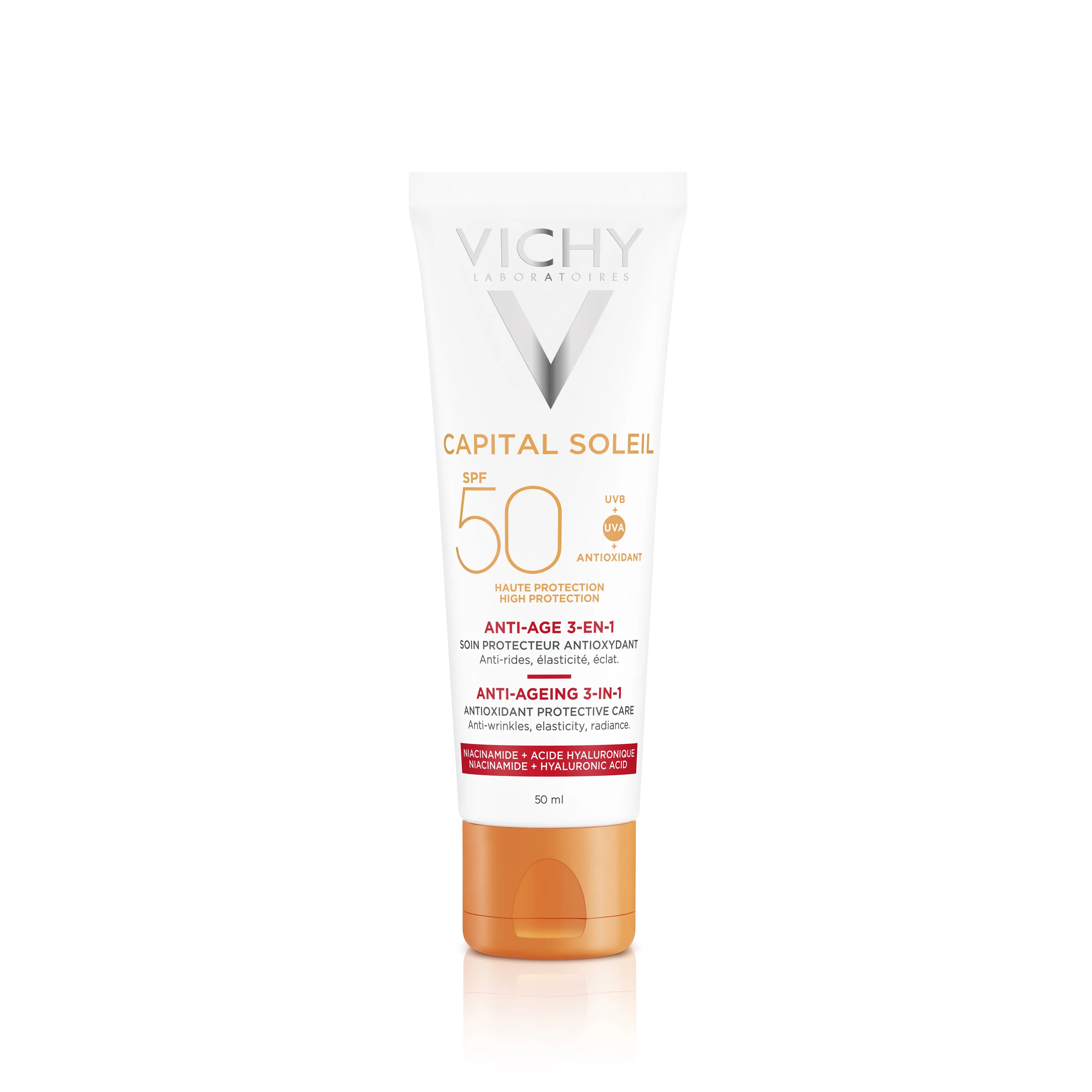 Capital Soleil Capital Soleil 3u1 krema za lice protiv starenja SPF 50 - Krema za sunčanje za lice s visokom zaštitom.