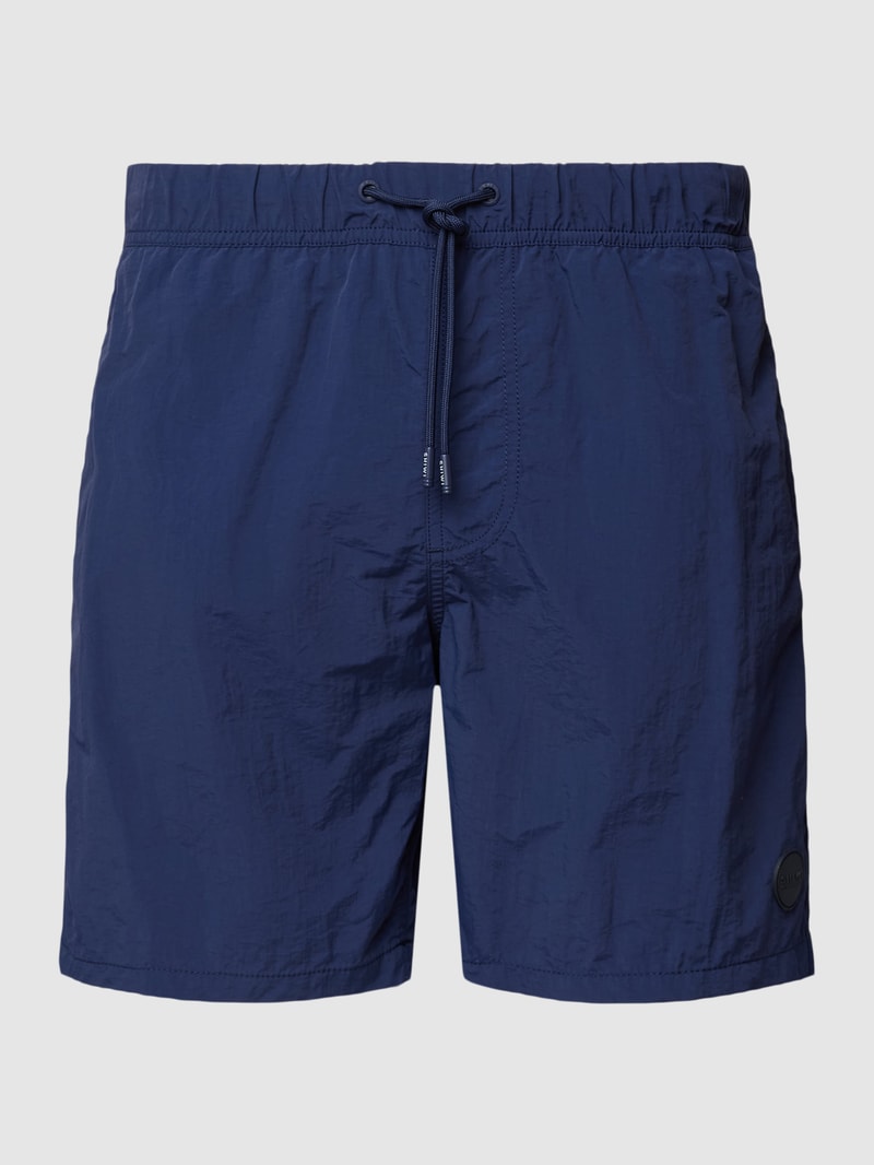 Badehose mit Label-Patch in dunkelblau