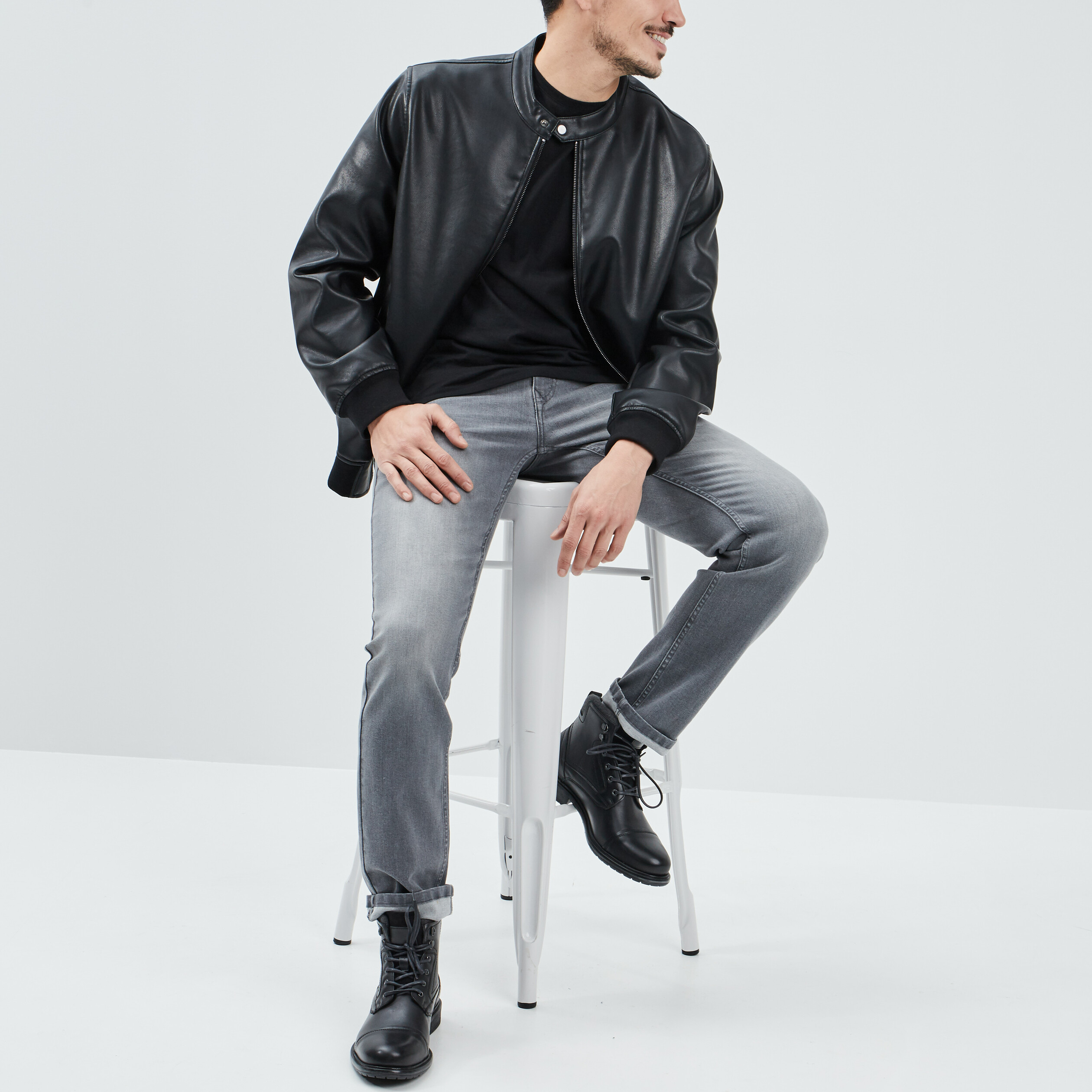 Jeans regular stretch denim gris homme | La Halle