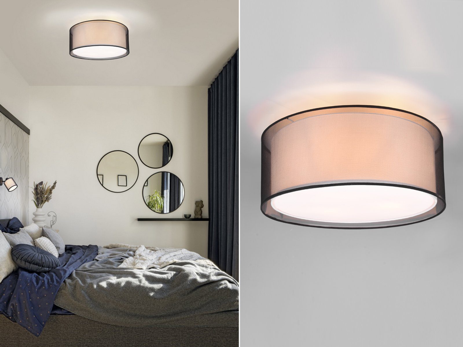 meineWunschleuchte LED Deckenleuchte, Dimmfunktion, LED wechselbar, Warmweiß, Design-er Lampe mit Stoff Lampen-schirm, Treppenhaus & Galerie Ø 50cm