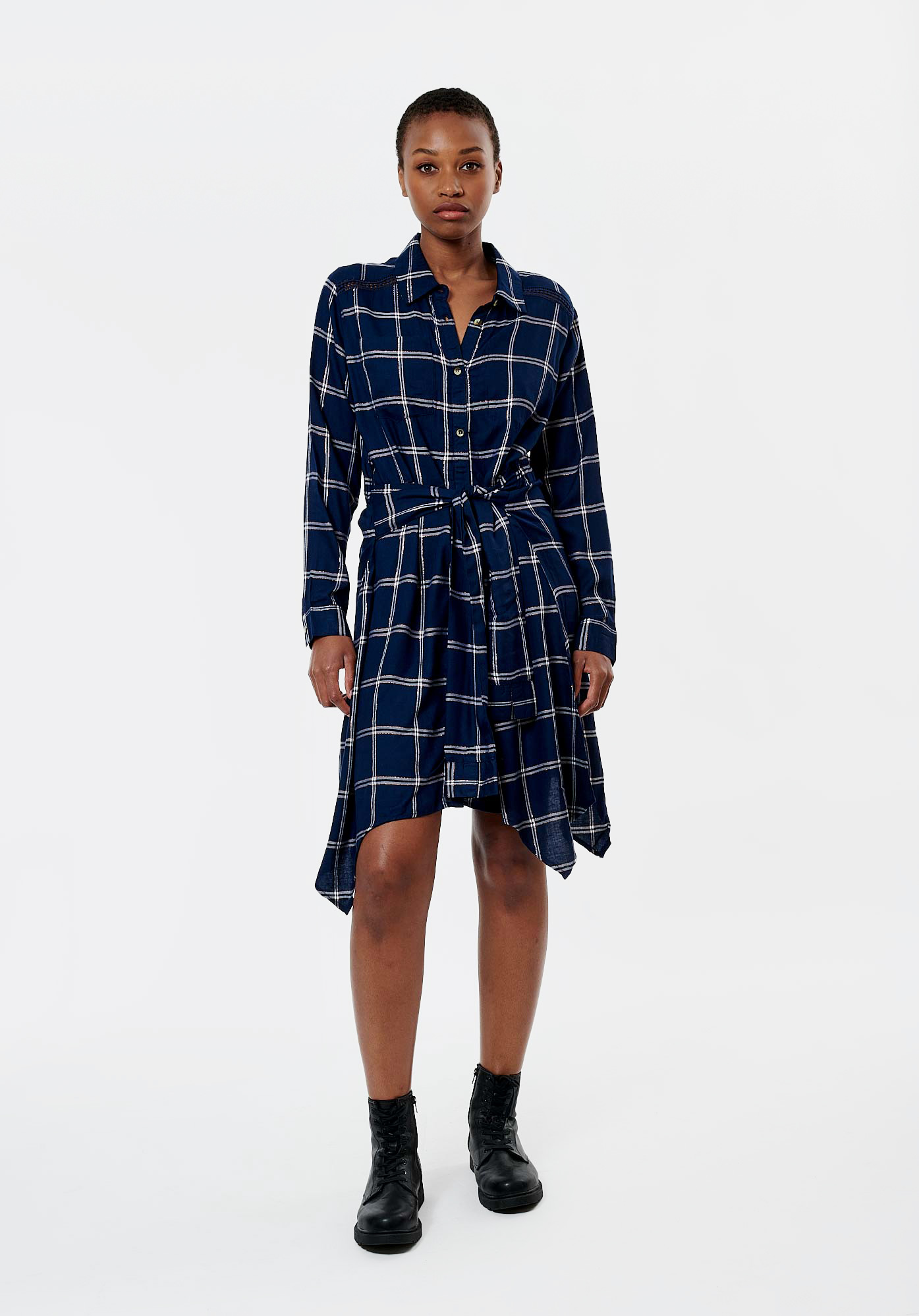 BLAIR  Robe chemise à carreaux bleu marine femme