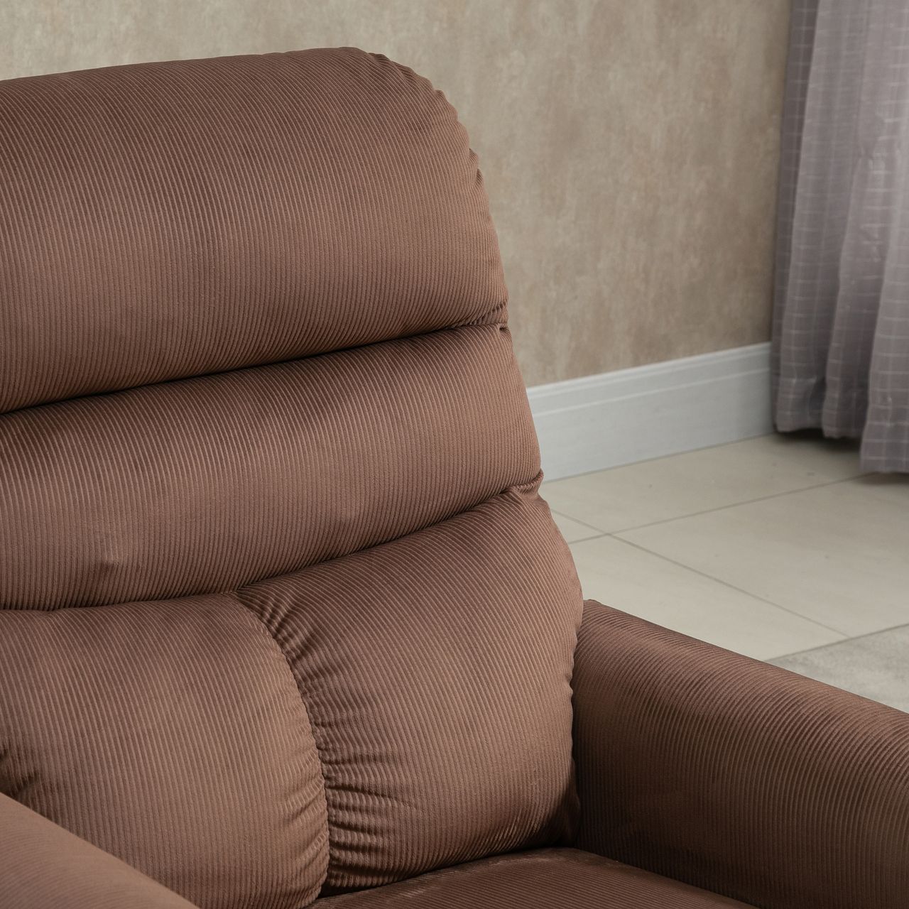HOMCOM Fernsehsessel mit Massagefunktion Aufstehhilfe Fernbedienung Heizung elektrisch Liegefunktion Polyester-Gewebe Metall Hellbraun 79 x 97 x 103 cm
