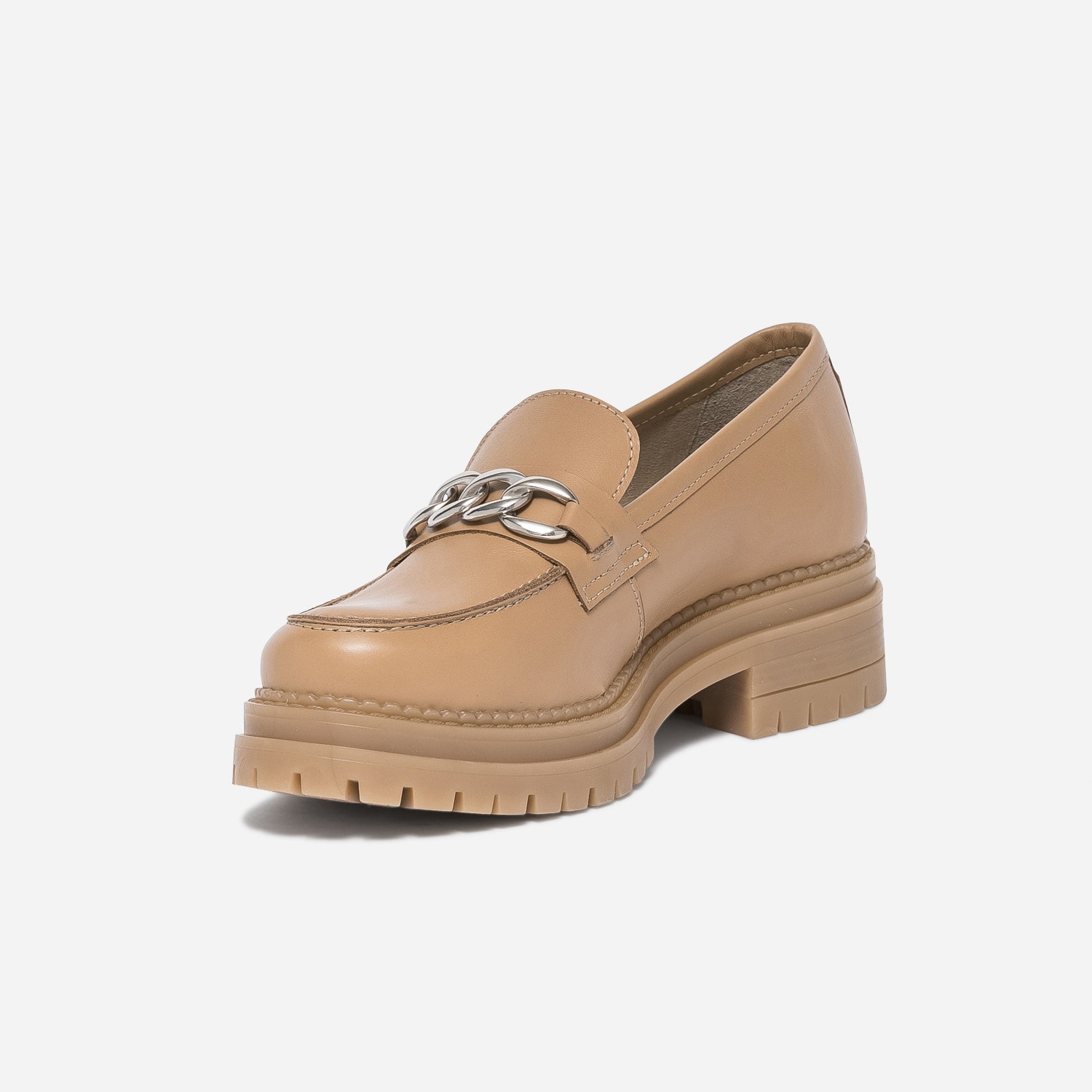 Mocassin TEXTO camel en cuir à semelle épaisse