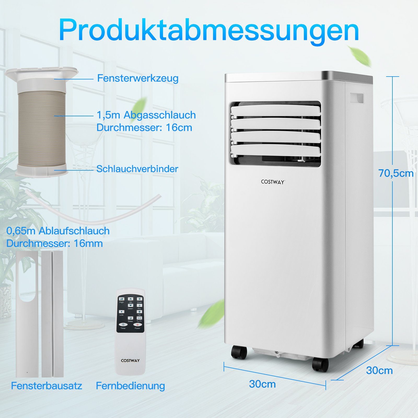 COSTWAY 3-in-1-Klimagerät, 7000BTU, für 65m³, mit Fernbedienung, 16℃-32℃
