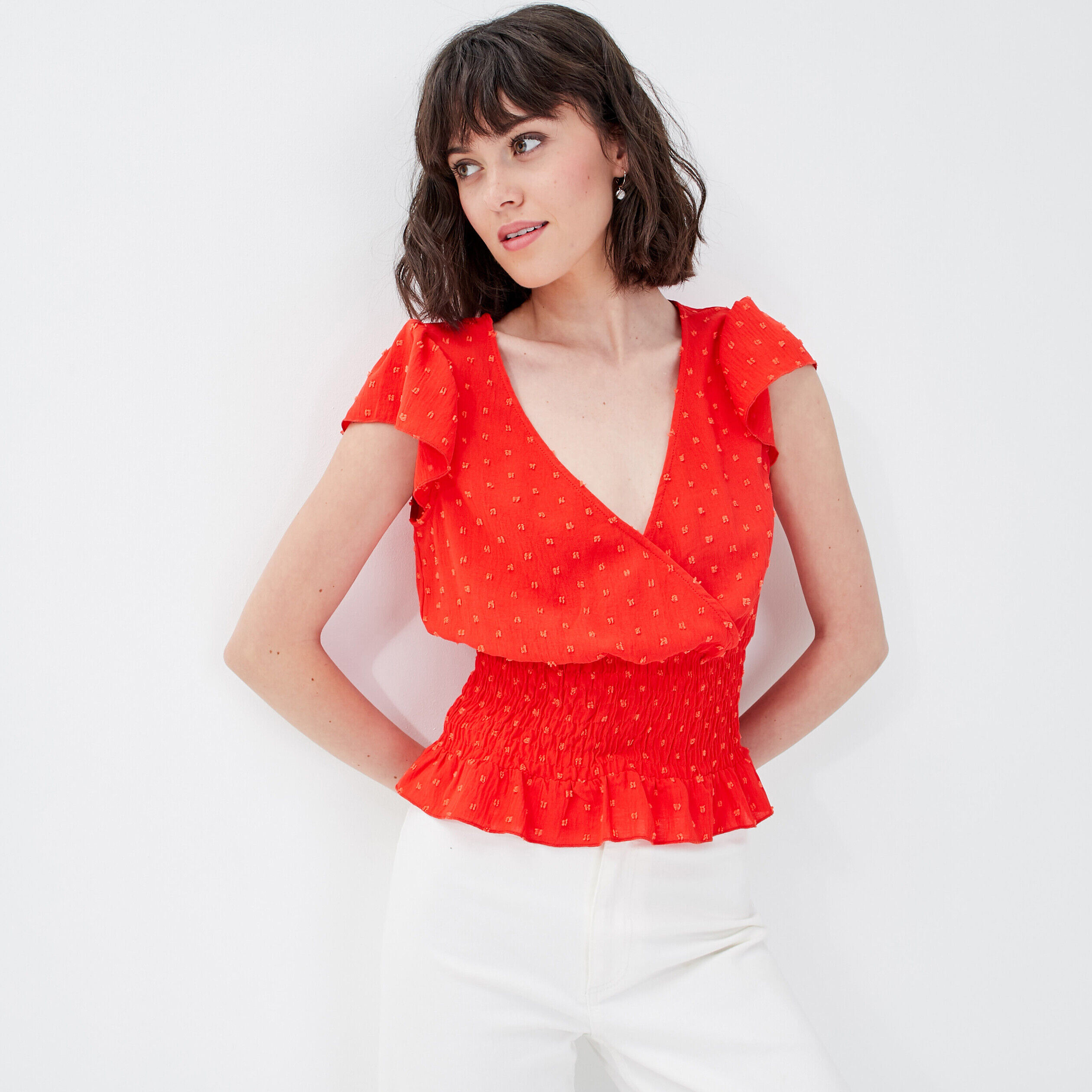 Blouse manches courtes orange femme | Cache Cache