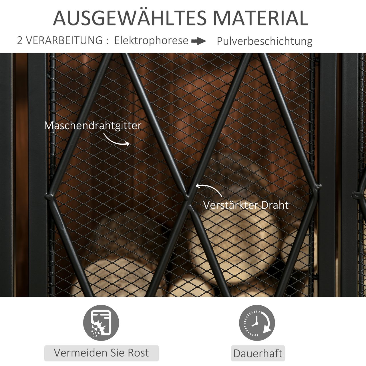 HOMCOM Kaminschirm Schmiedeeisen dreiteilige Design Doppeltüren Metall Schwarz