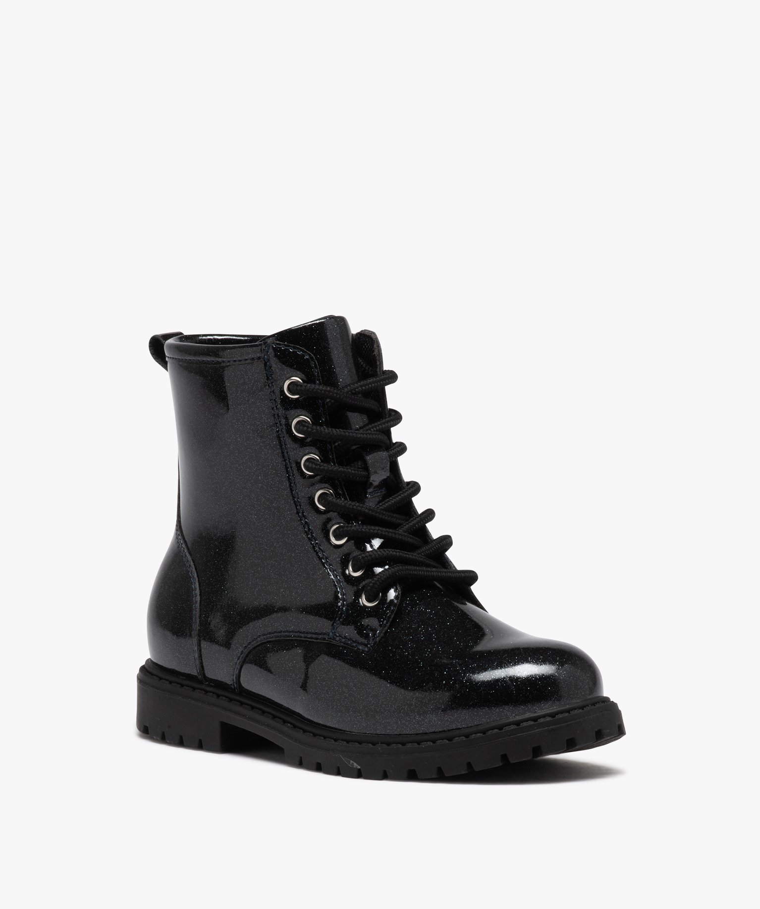 Boots fille vernies à paillettes avec semelle crantée noir | GEMO