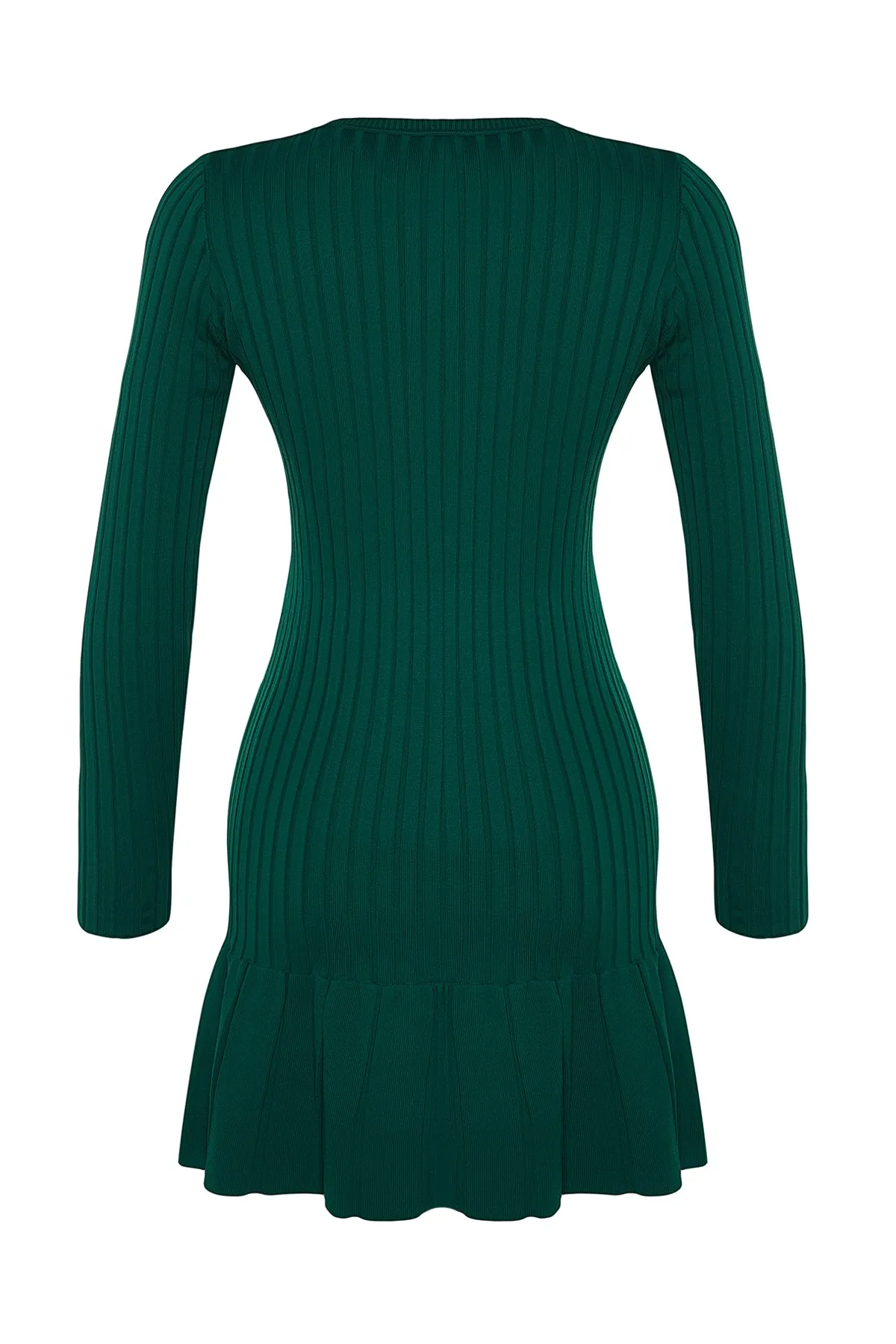 Trendyol Collection  Smaragdgrünes Mini-Strickkleid mit Rundhalsausschnitt TWOAW24EL00013