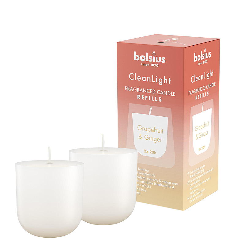 Bolsius Clean Light 2-pk refill Grapefruit & Ginger