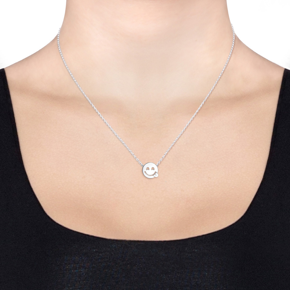 Elli Elli Collier Femme Pendentif Emoji Smile - (925/1000) Argent Bijoux