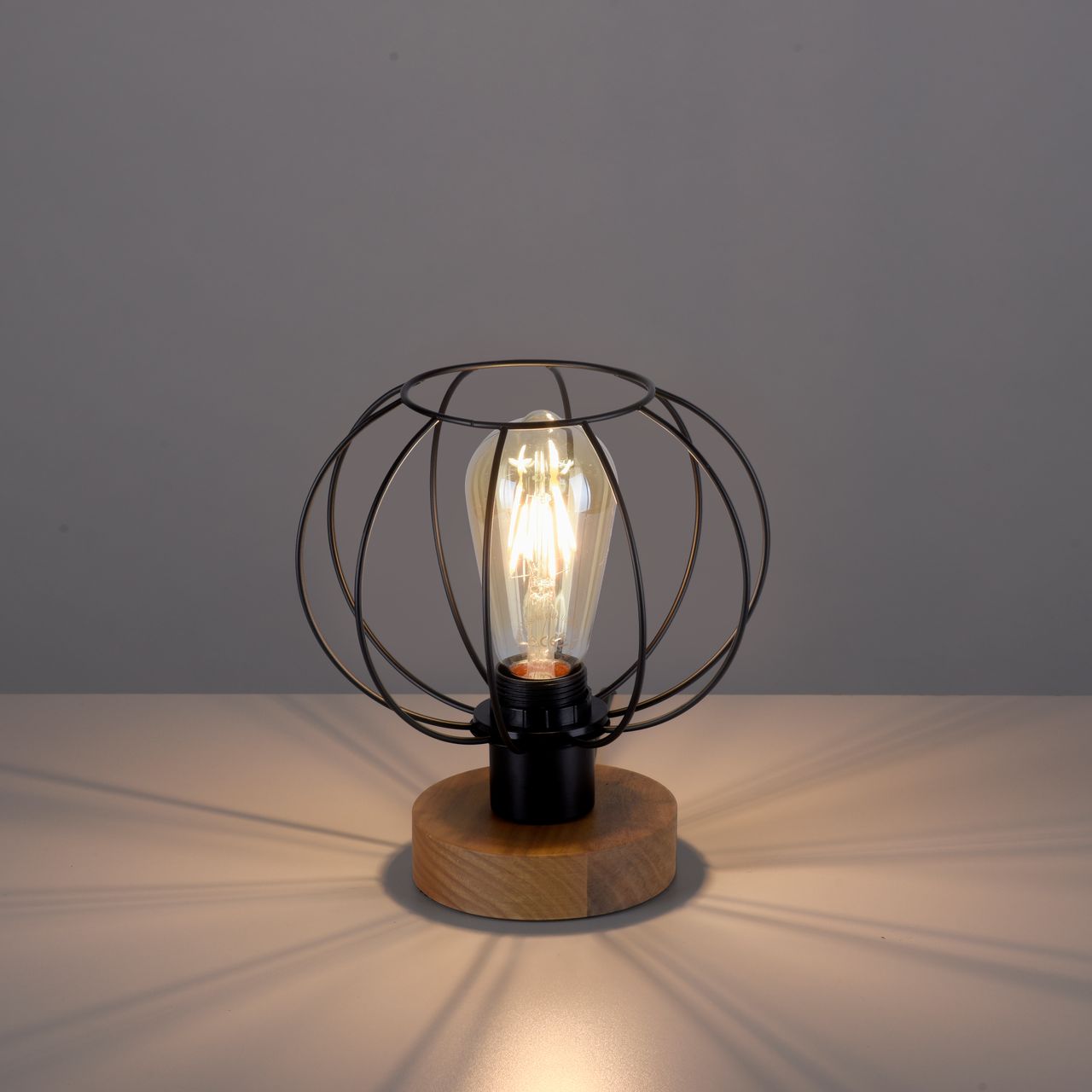 JUST LIGHT LeuchtenDirekt Tischleuchte KASKA, Holzdekor, 1xE27 max. 40 W, Innenleuchte, IP20