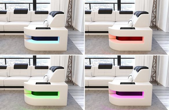Sofa Dreams Wohnlandschaft Leder Ledercouch Sofa Como U Form Ledersofa, Couch, mit LED, wahlweise mit Bettfunktion als Schlafsofa, Designersofa