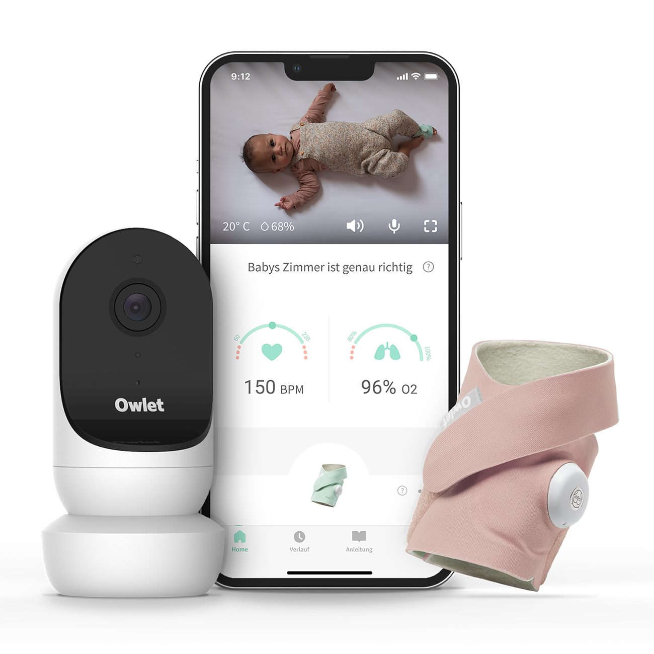 Owlet Baby Care DE Babyphone, Babyphone Duo 2: Smart Sock 3 und HD Kamera 2