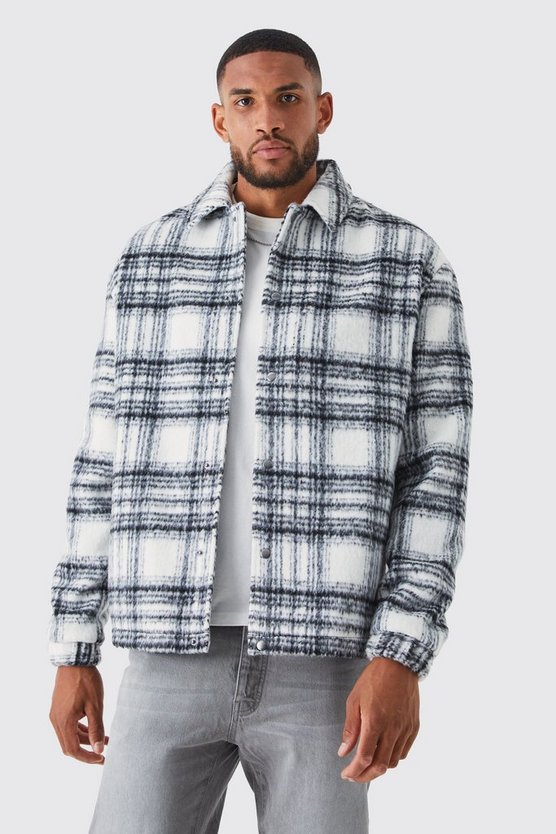 Tall karierte Oversize Harrington-Jacke in Wolloptik