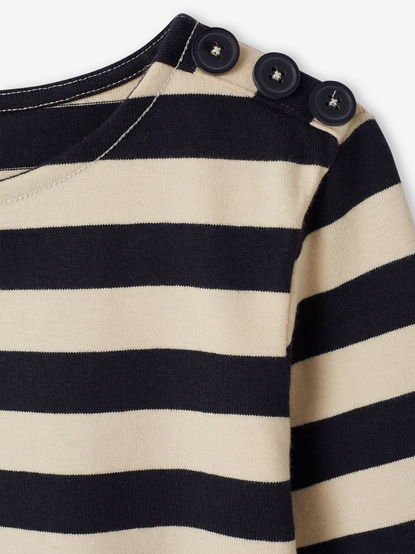 Vertbaudet Mädchen Ringelshirt mit Recycling-Baumwolle, personalisierbar - grau gestreift