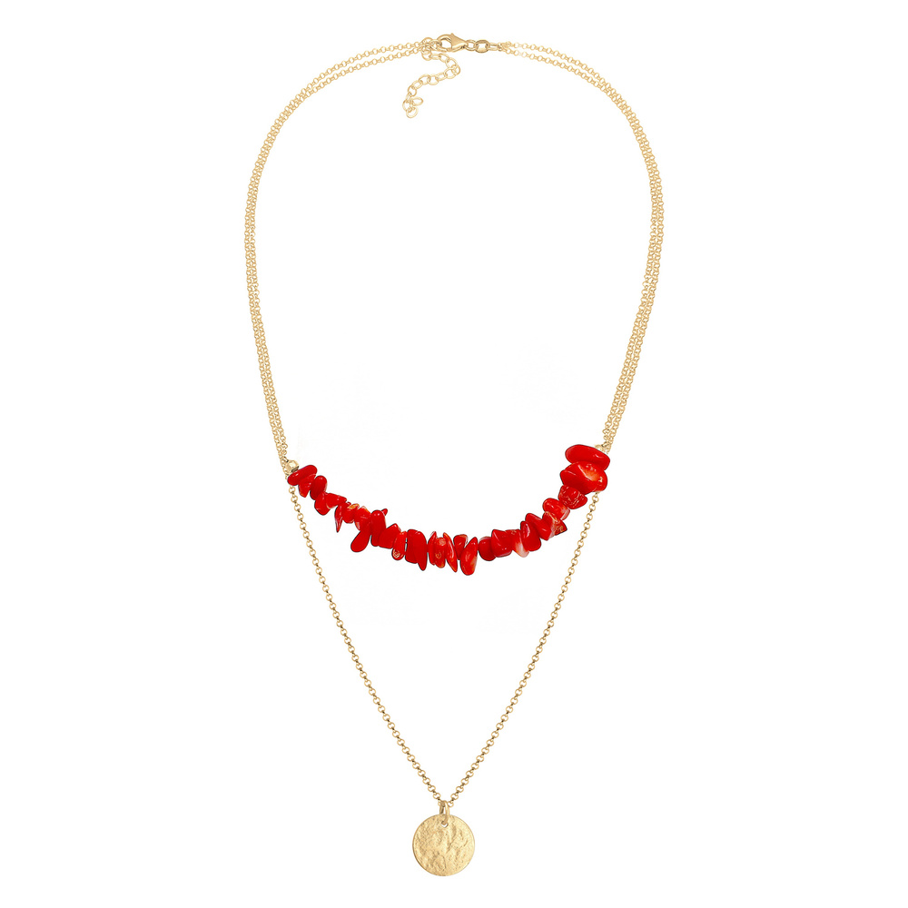 Elli Elli Collier Couche Plaquettaire Maritime Corail Rouge Collier Femme  Plaqué Or A collier